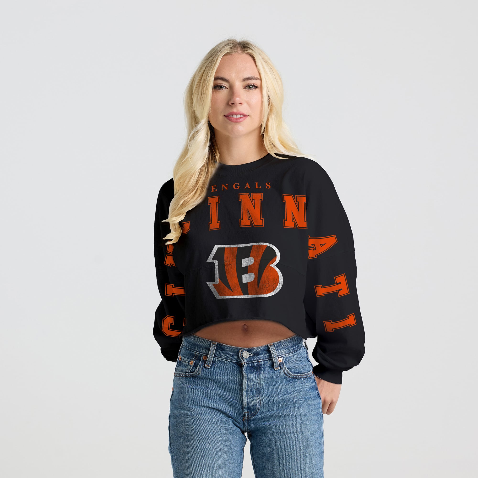 T-shirt court à manches longues Spirit Jersey noir pour femmes des Bengals de Cincinnati