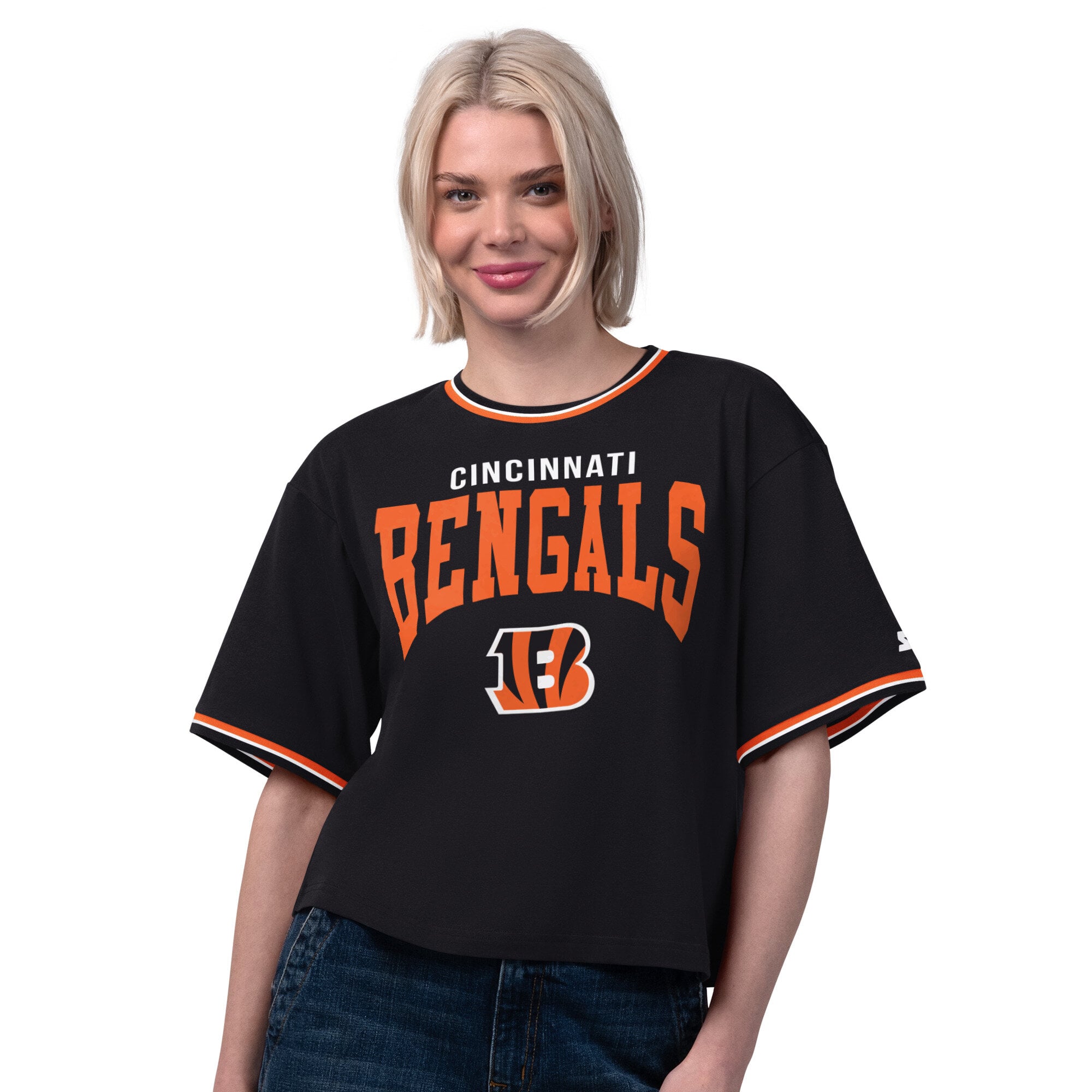 T-shirt court noir Starter pour femmes, motif Ace des Bengals de Cincinnati