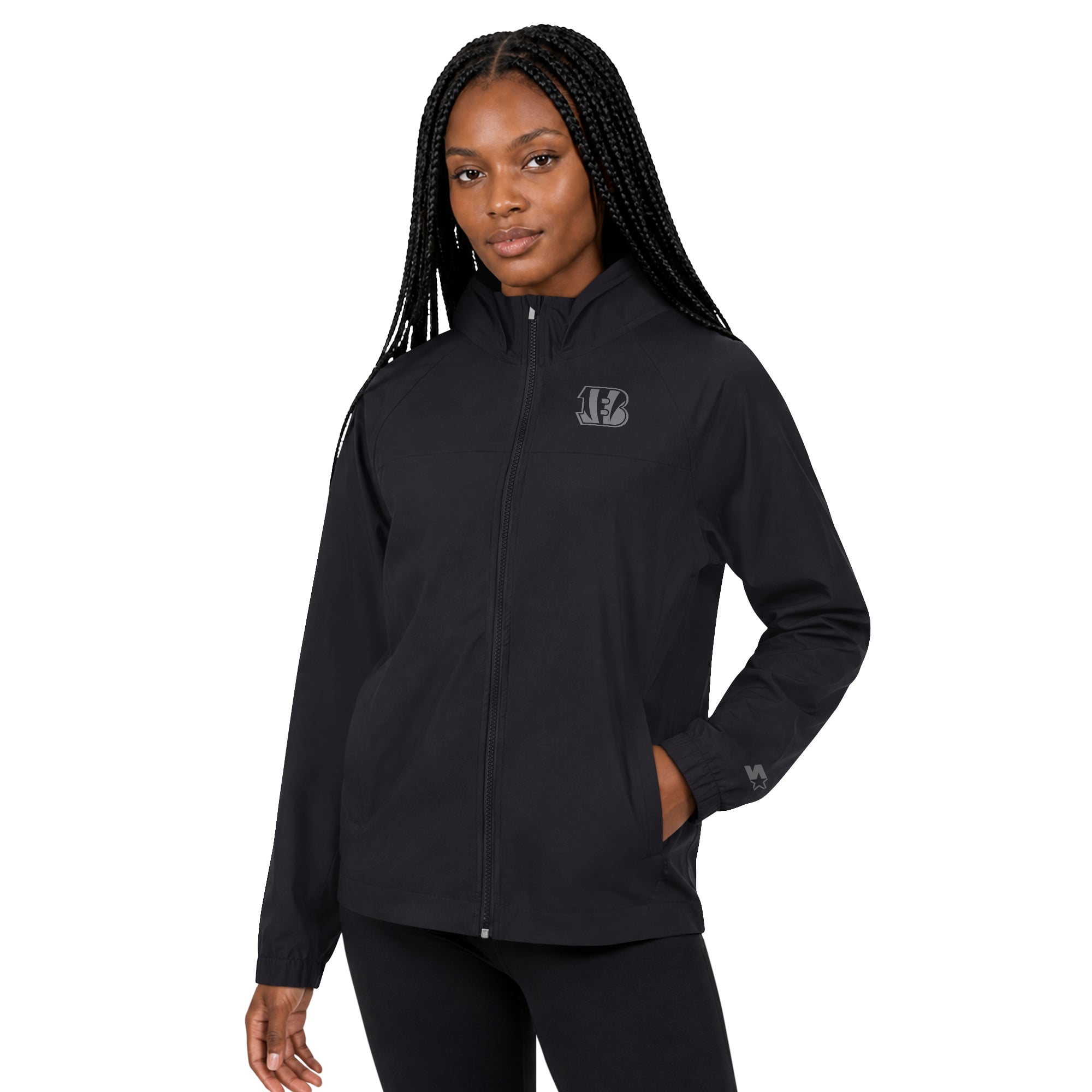 Women's Starter  Black Cincinnati Bengals Athleisure Lightweight Full-Zip Raglan Jacket