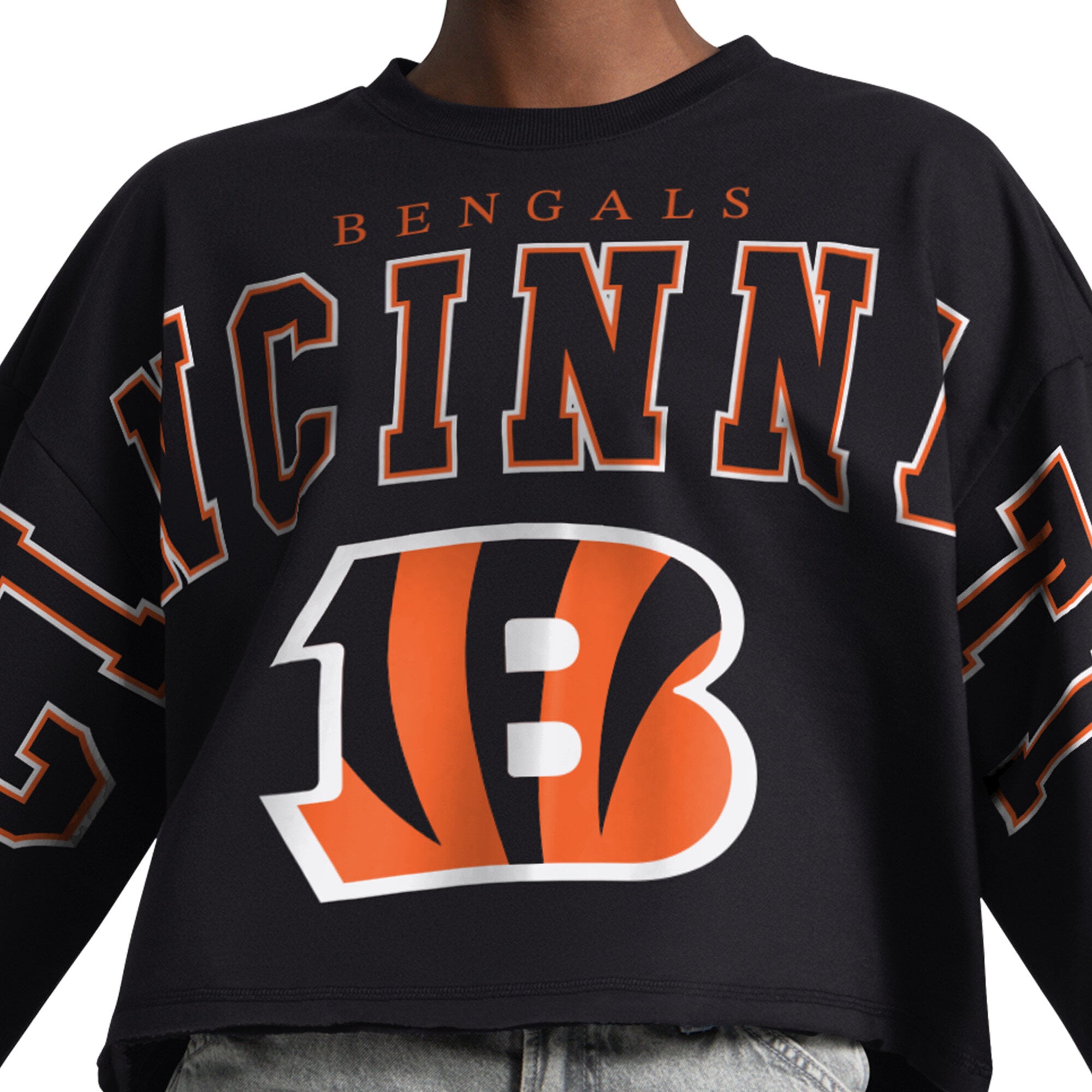 Sweat-shirt court Starter noir pour femmes, motif gradins des Bengals de Cincinnati