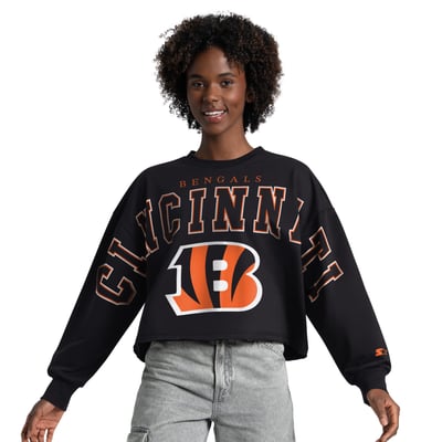 Cincinnati Bengals Starter Women's Bleachers Cropped Sweatshirt - Black