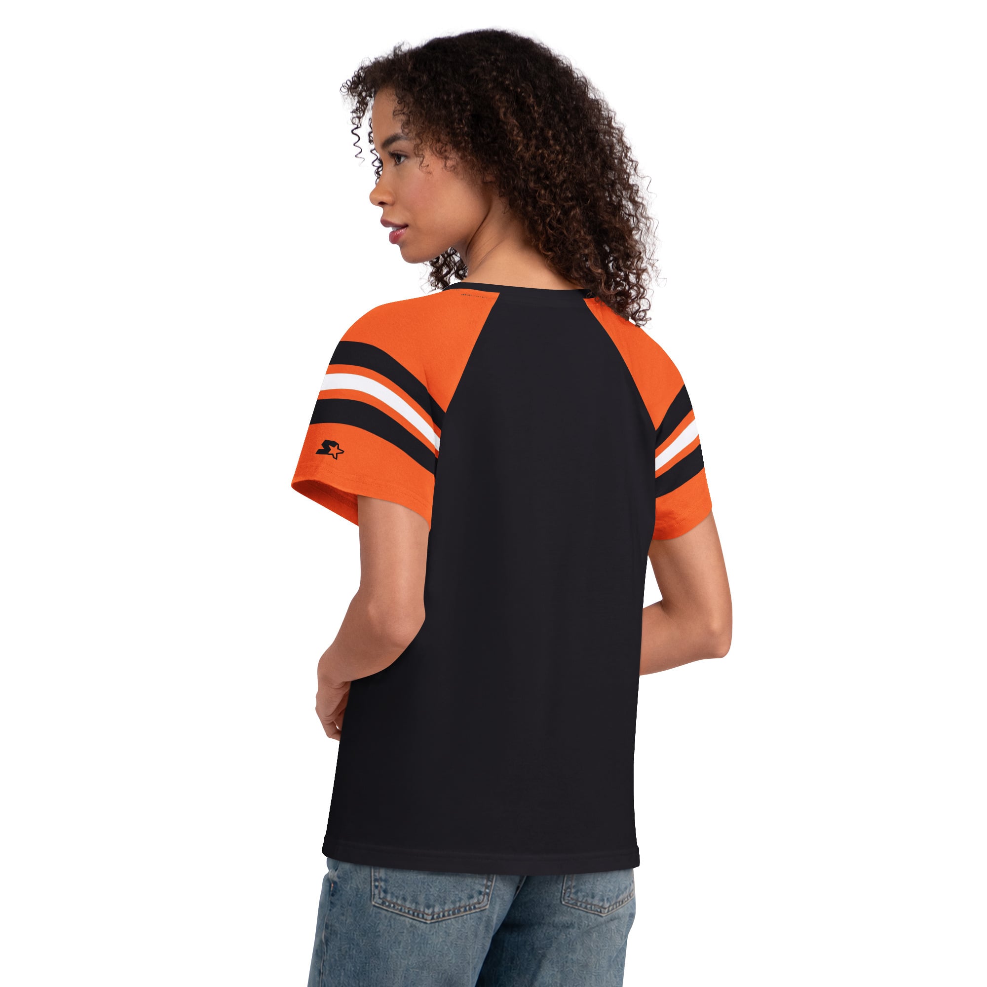 T-shirt raglan à col cranté Starter noir pour femme, motif Bengals de Cincinnati