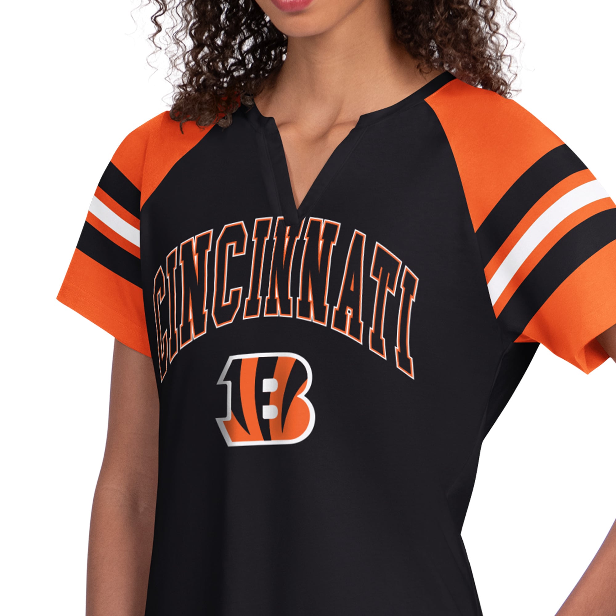 T-shirt raglan à col cranté Starter noir pour femme, motif Bengals de Cincinnati