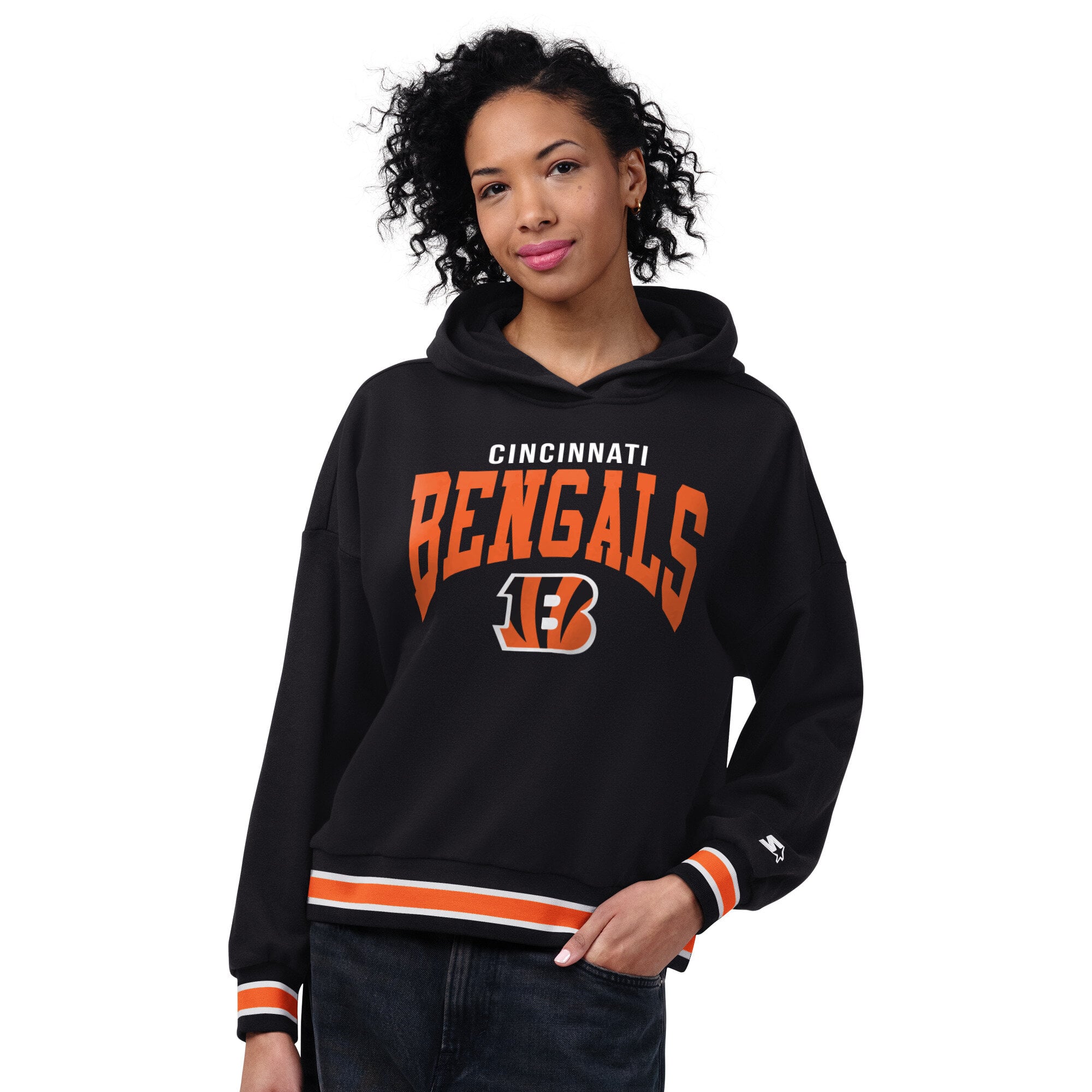 Sweat à capuche Starter noir pour femmes, motif plaque de base des Bengals Cincinnati