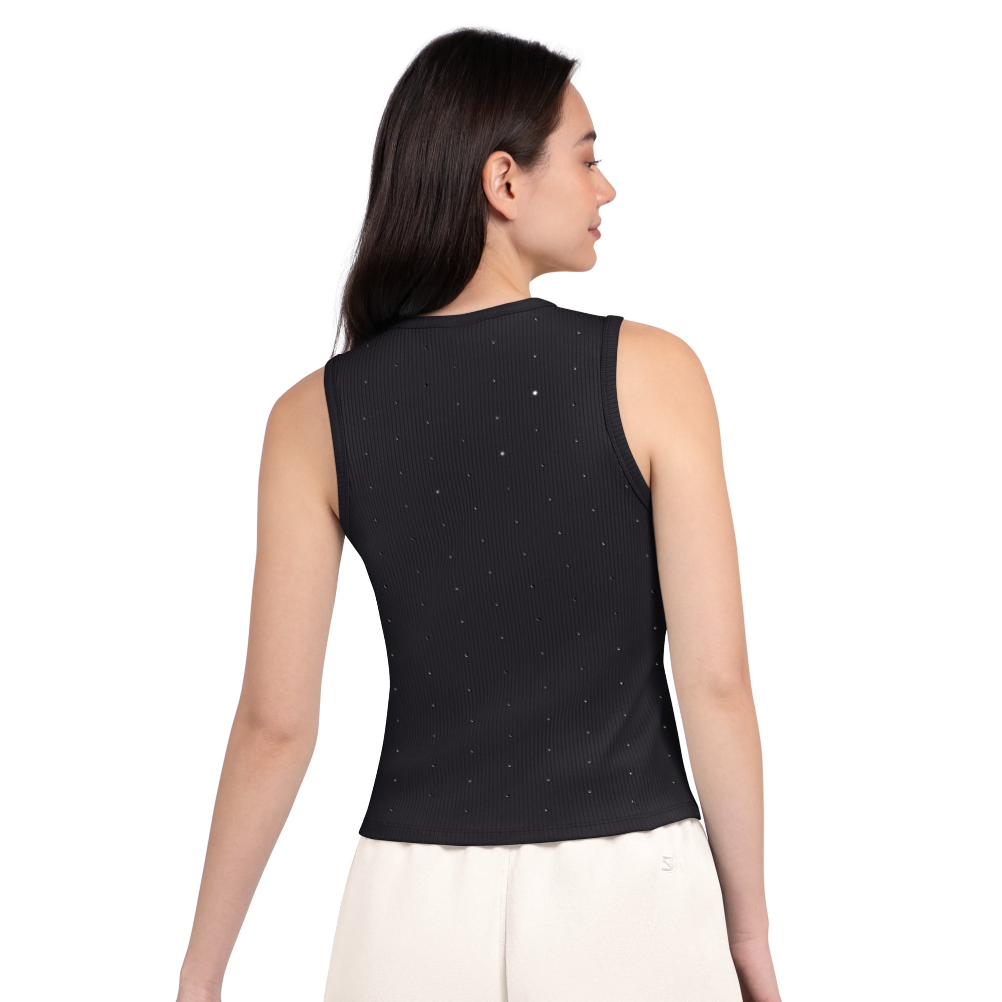 Débardeur côtelé noir Starter pour femme, orné de strass, motif Bengals Cincinnati