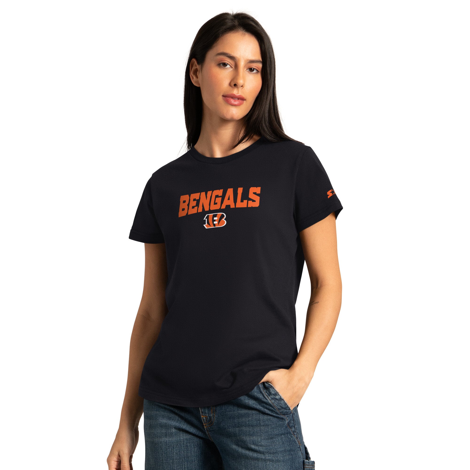 Pack de t-shirts à manches courtes et longues Starter noir/gris cendré pour femmes, Cincinnati Bengals