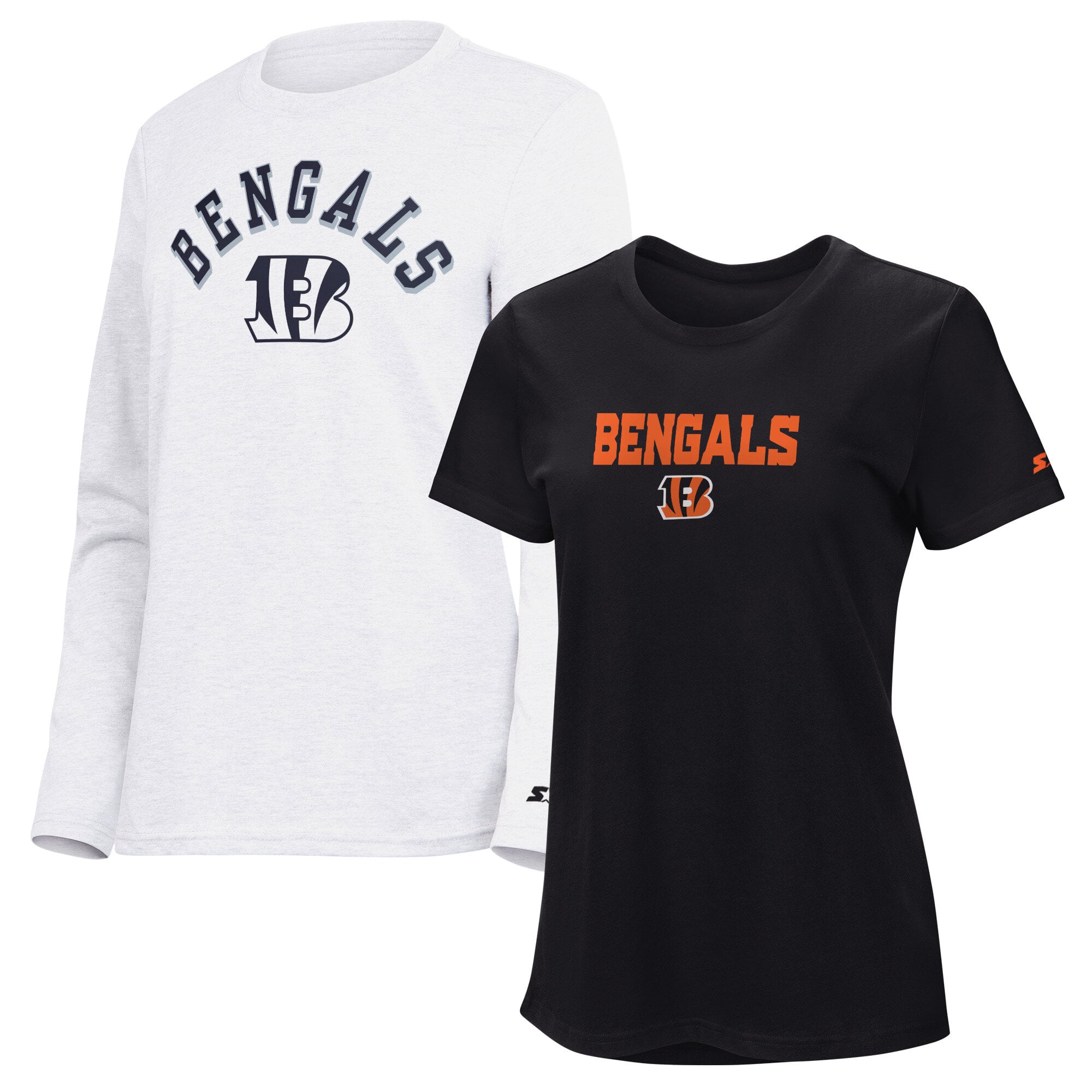 Pack de t-shirts à manches courtes et longues Starter noir/gris cendré pour femmes, Cincinnati Bengals