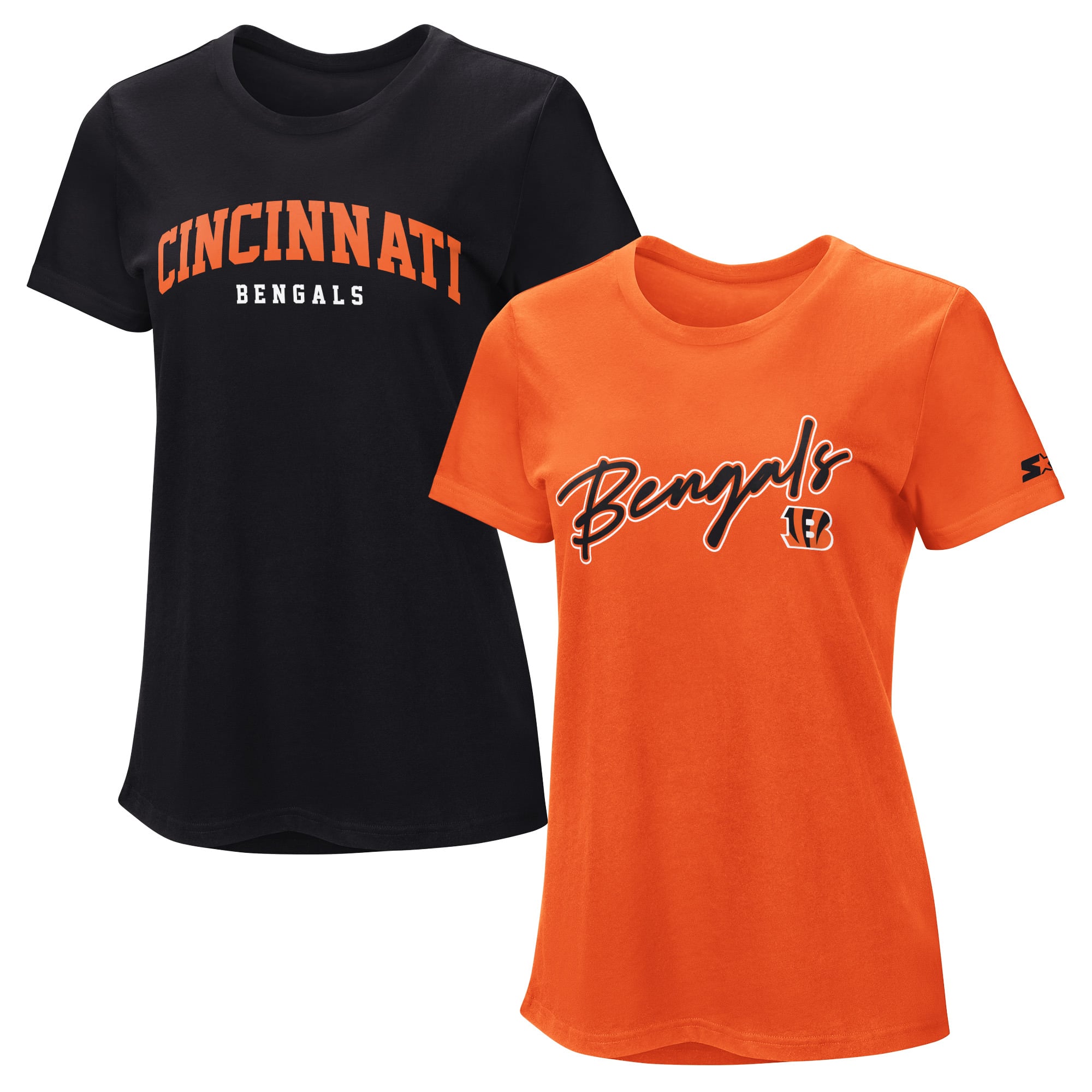 Pack de t-shirts Starter noirs et oranges pour femmes des Bengals Cincinnati