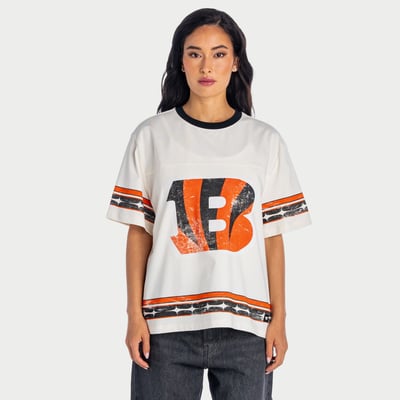  Cincinnati Bengals The Wild Collective Women's Oversized Established Boyfriend T-Shirt - Cream