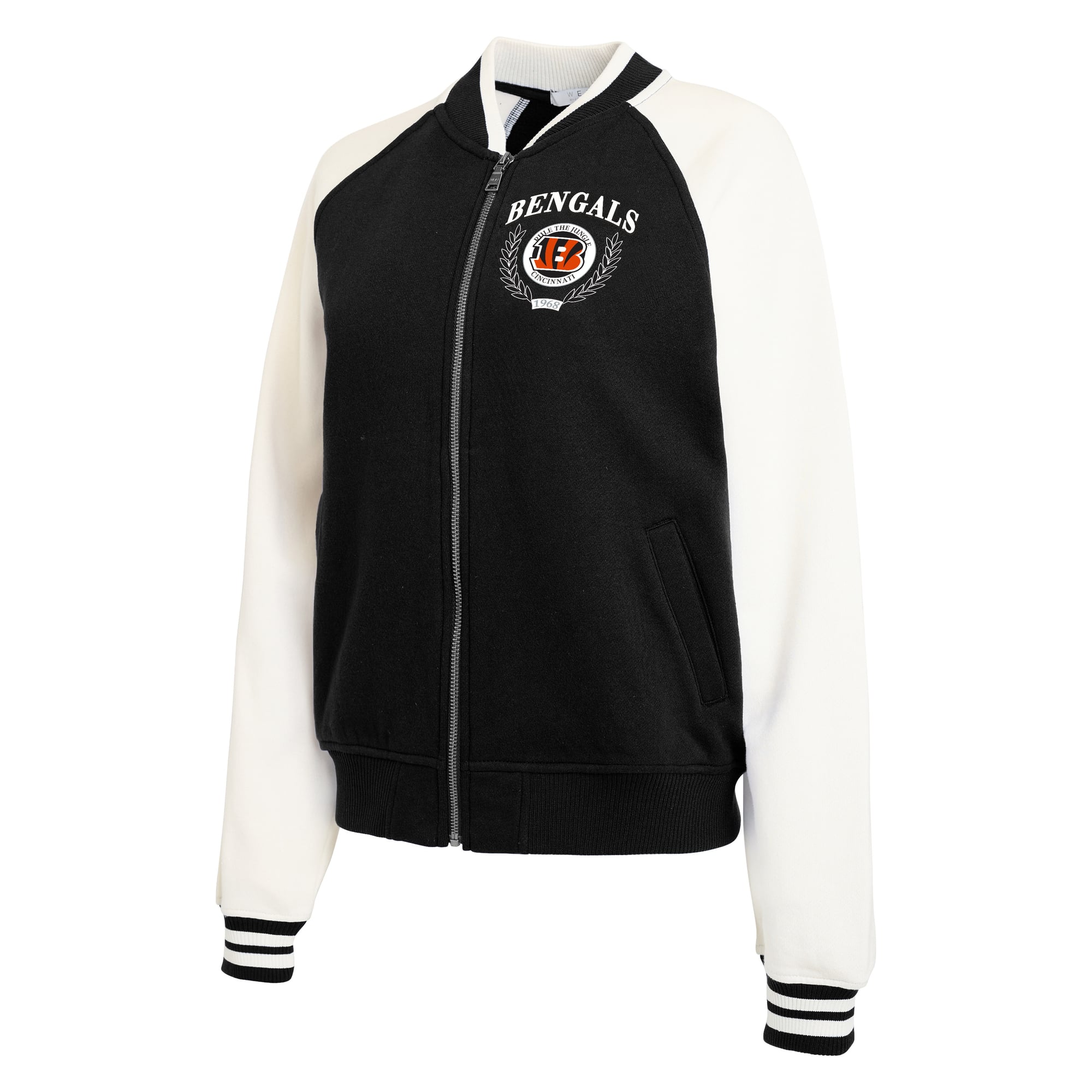 Women's WEAR by Erin Andrews Black Cincinnati Bengals Full-Zip Fleece Varsity Jacket