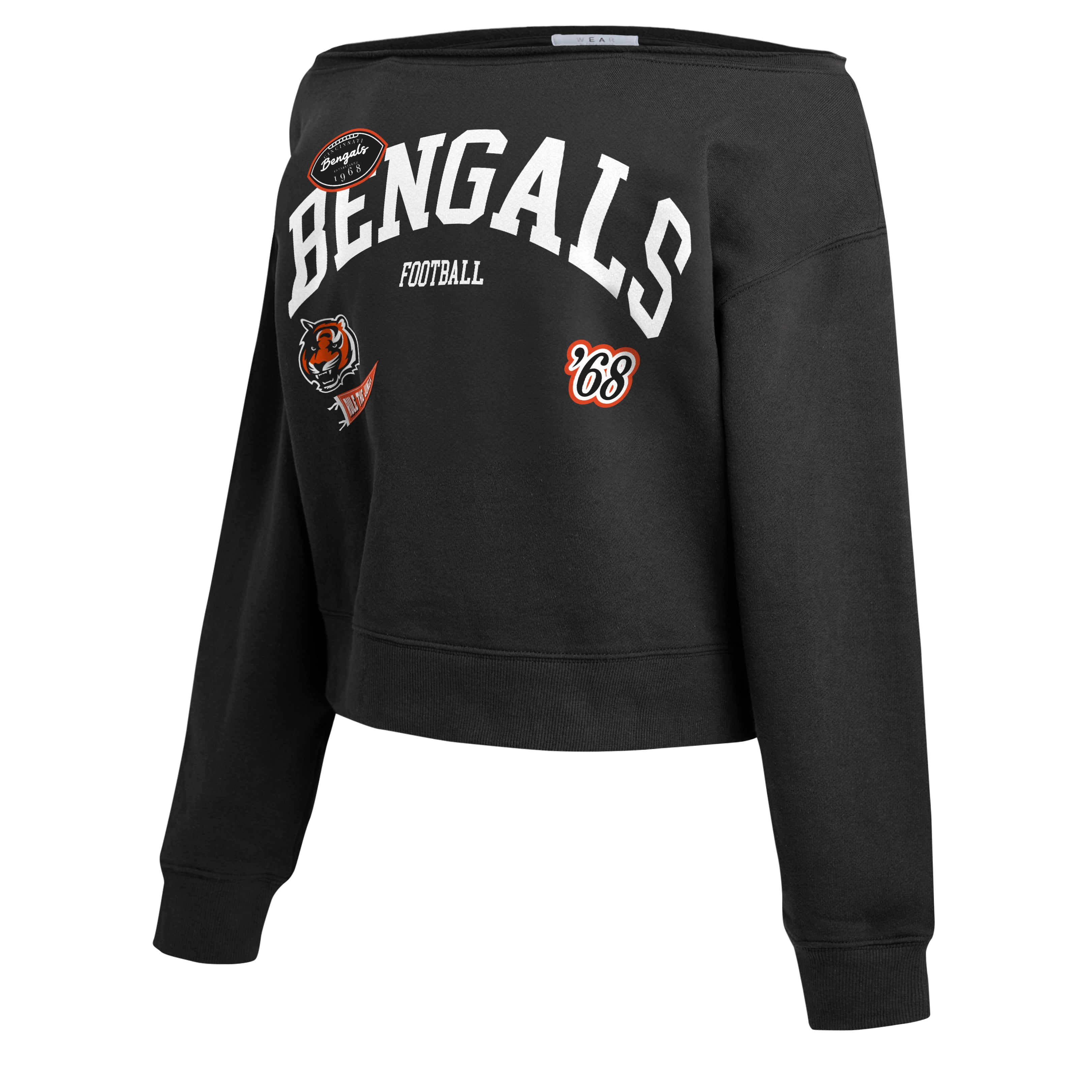 Women's WEAR by Erin Andrews Black Cincinnati Bengals Off-the-Shoulder Sweatshirt