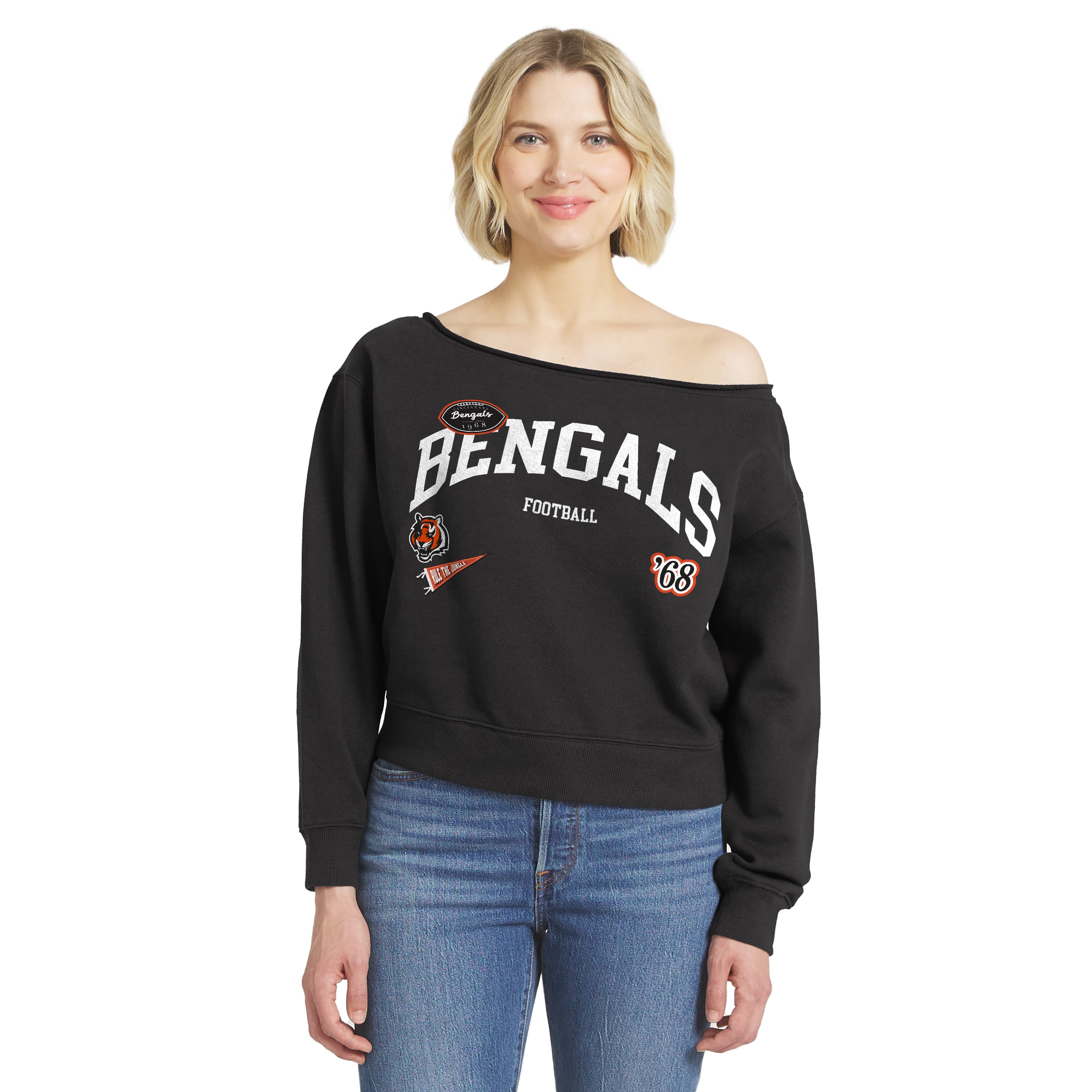 Women's WEAR by Erin Andrews  Black Cincinnati Bengals Off-the-Shoulder Sweatshirt