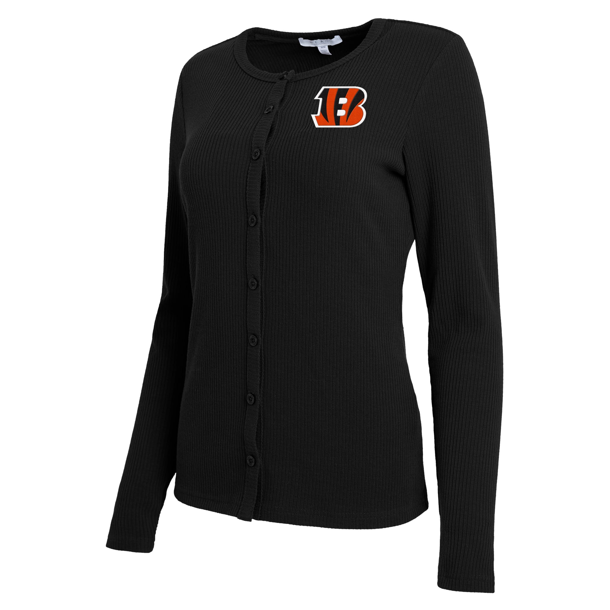 Women's WEAR by Erin Andrews Black Cincinnati Bengals Ribbed Full-Button Cardigan Sweater