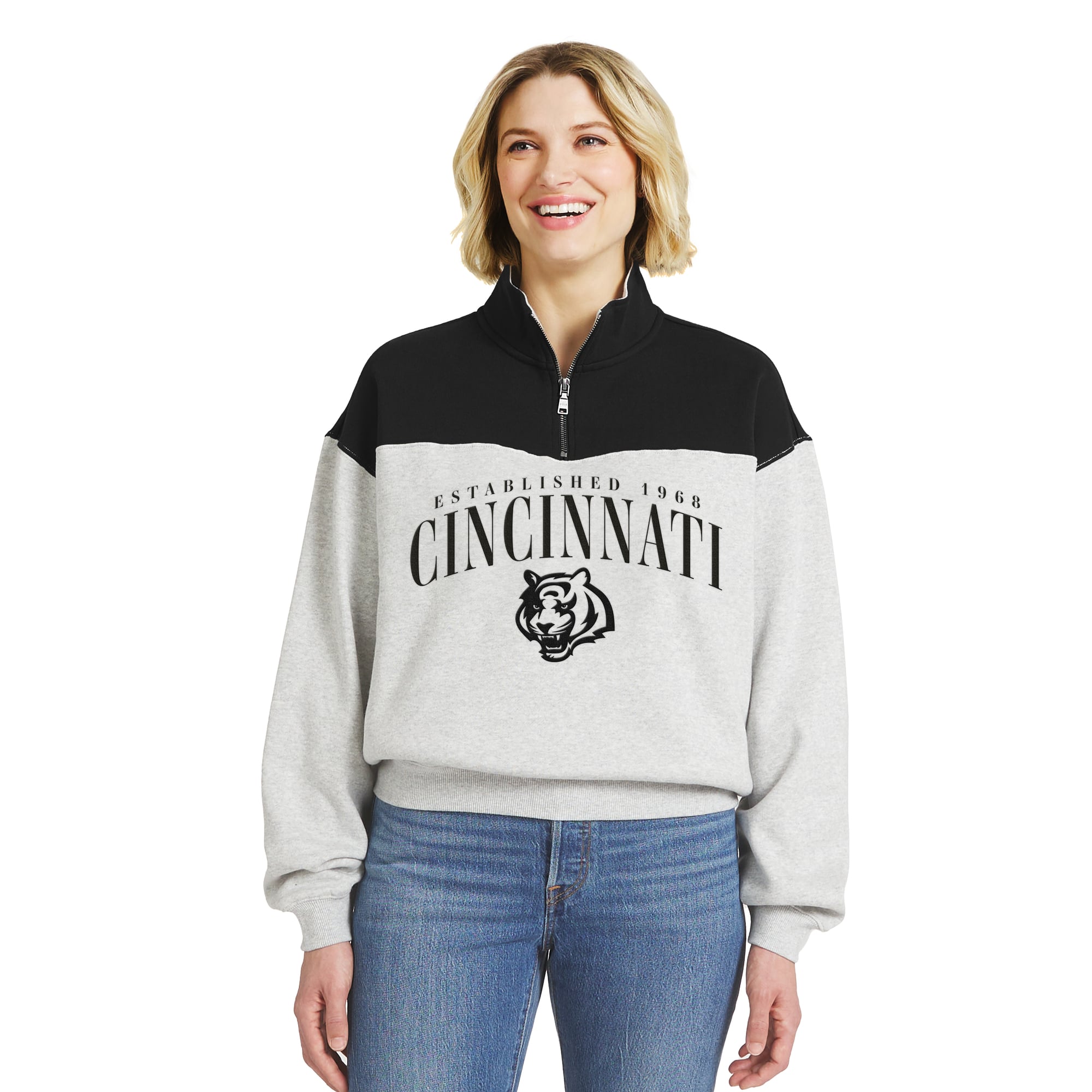 Pull à demi-zip colorblock gris chiné Cincinnati Bengals de la marque WEAR by Erin Andrews pour femme