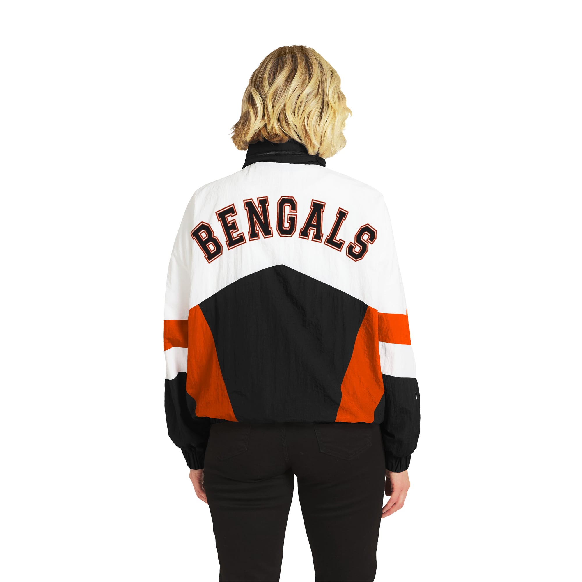 Women's WEAR by Erin Andrews  White/Black Cincinnati Bengals Crinkle Full-Snap Hooded Windbreaker Jacket