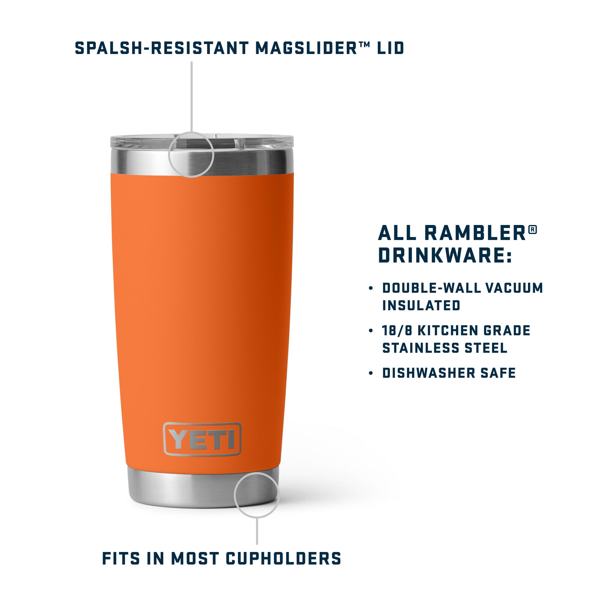 Gobelet isotherme YETI Cincinnati Bengals de 590 ml (20 oz) avec couvercle Magslider