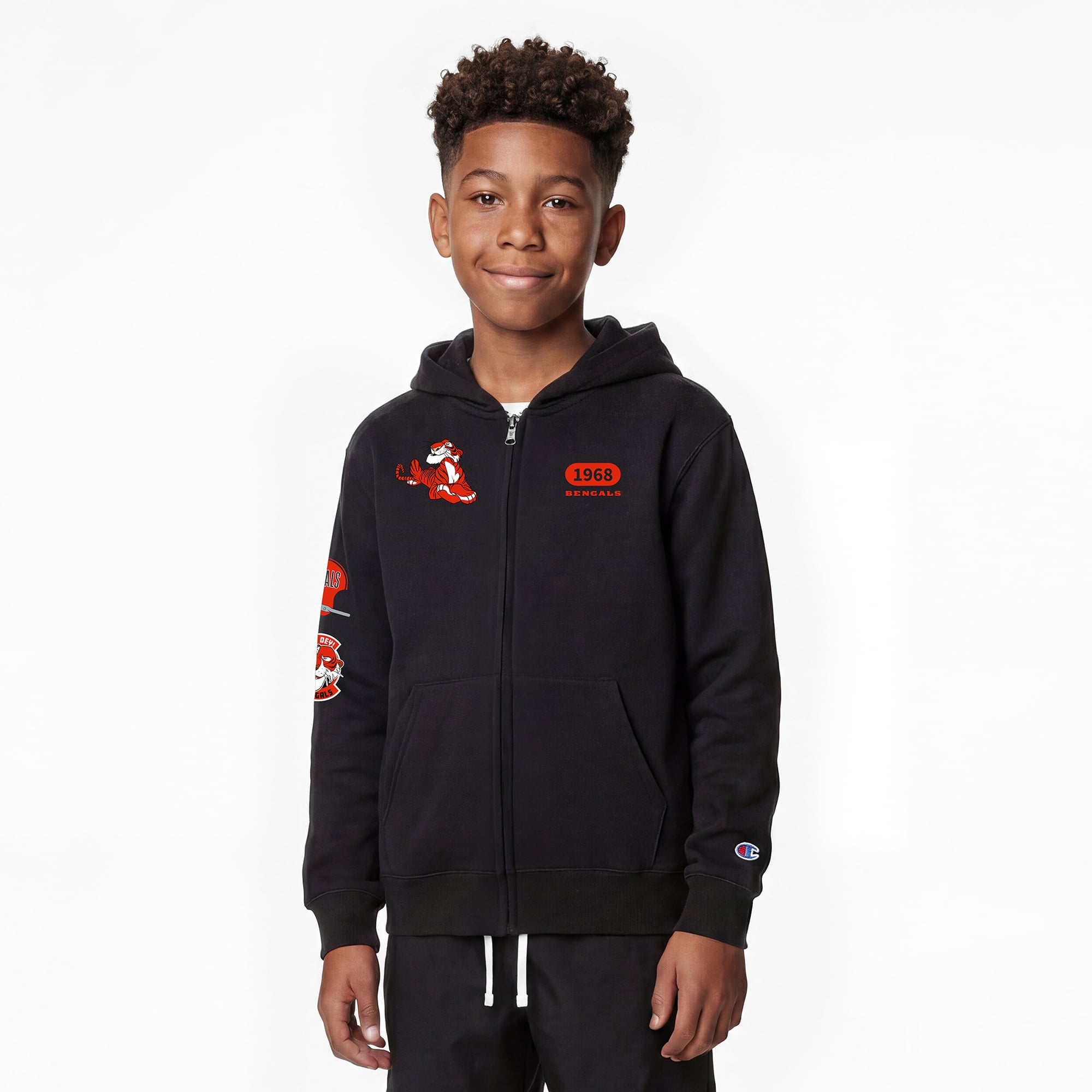 Youth Disney x Champion Black Cincinnati Bengals Shere Khan Full-Zip Hoodie