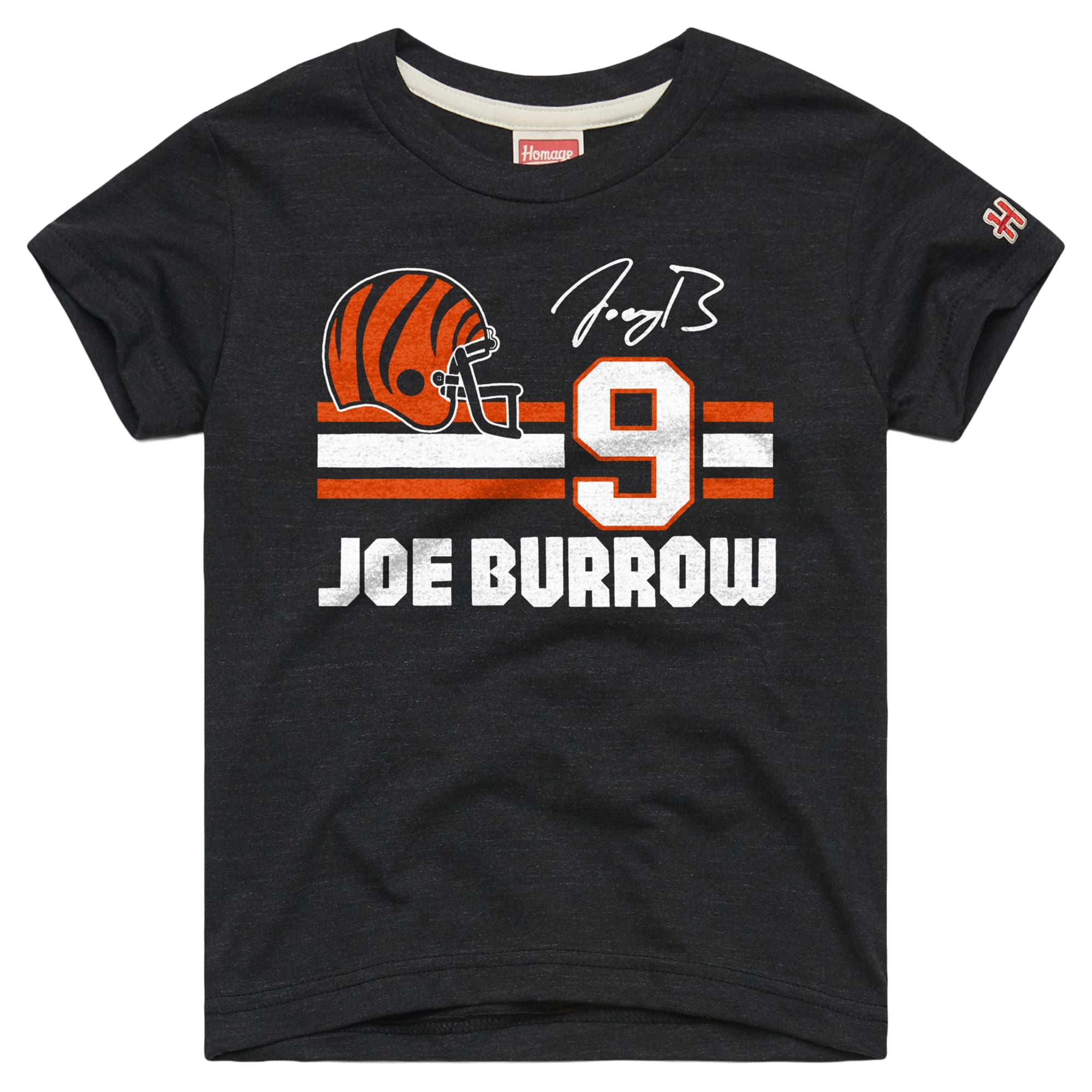 T-shirt hommage à Joe Burrow, couleur anthracite, Cincinnati Bengals Remix Signature Tri-Blend, pour jeunes