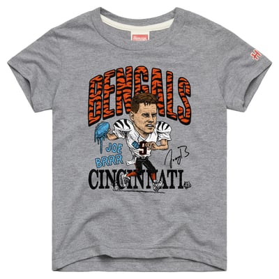Joe Burrow Cincinnati Bengals Homage Youth Caricature T-Shirt - Gray