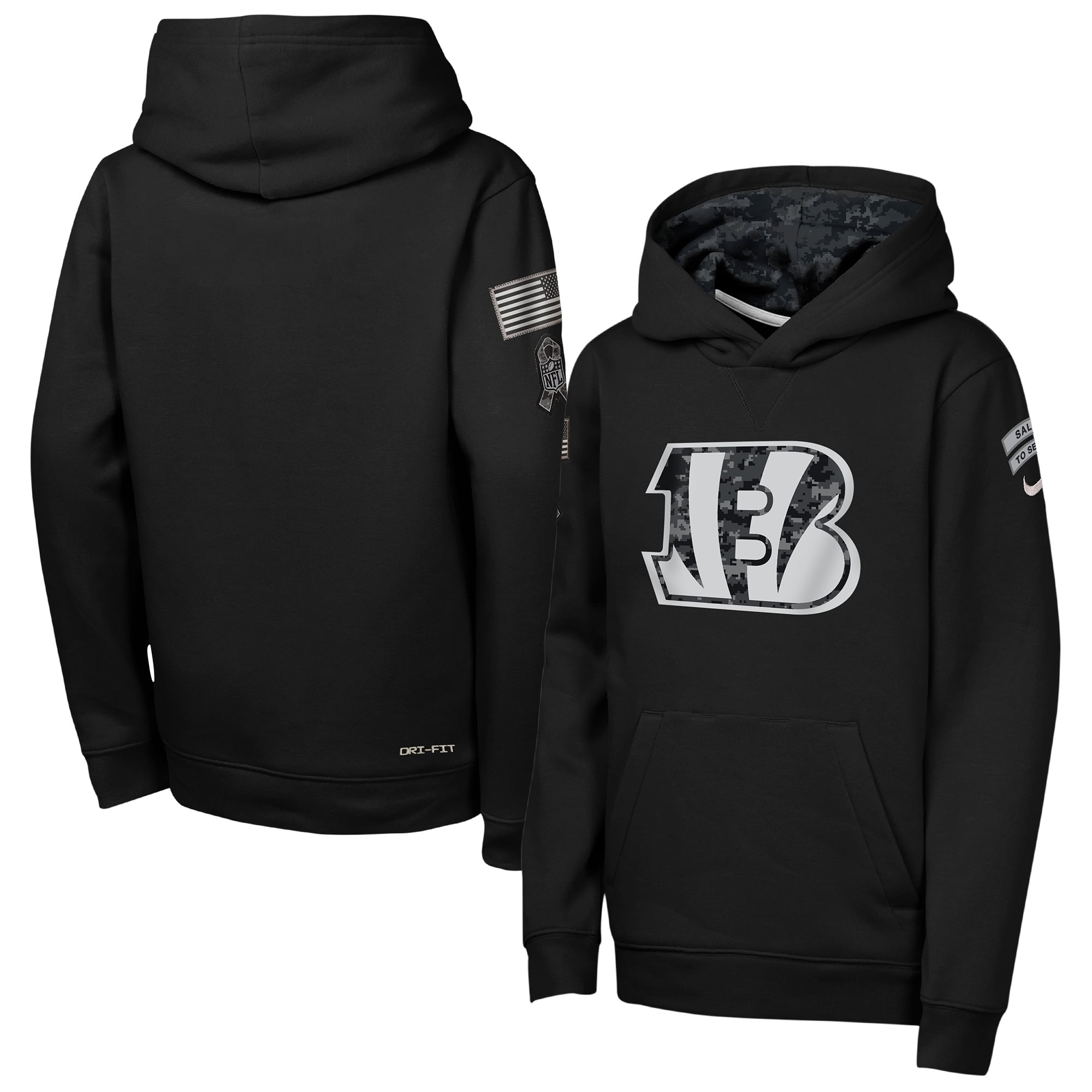 Sweat à capuche polaire Nike noir pour jeunes, Cincinnati Bengals 2026 Salute to Service Club