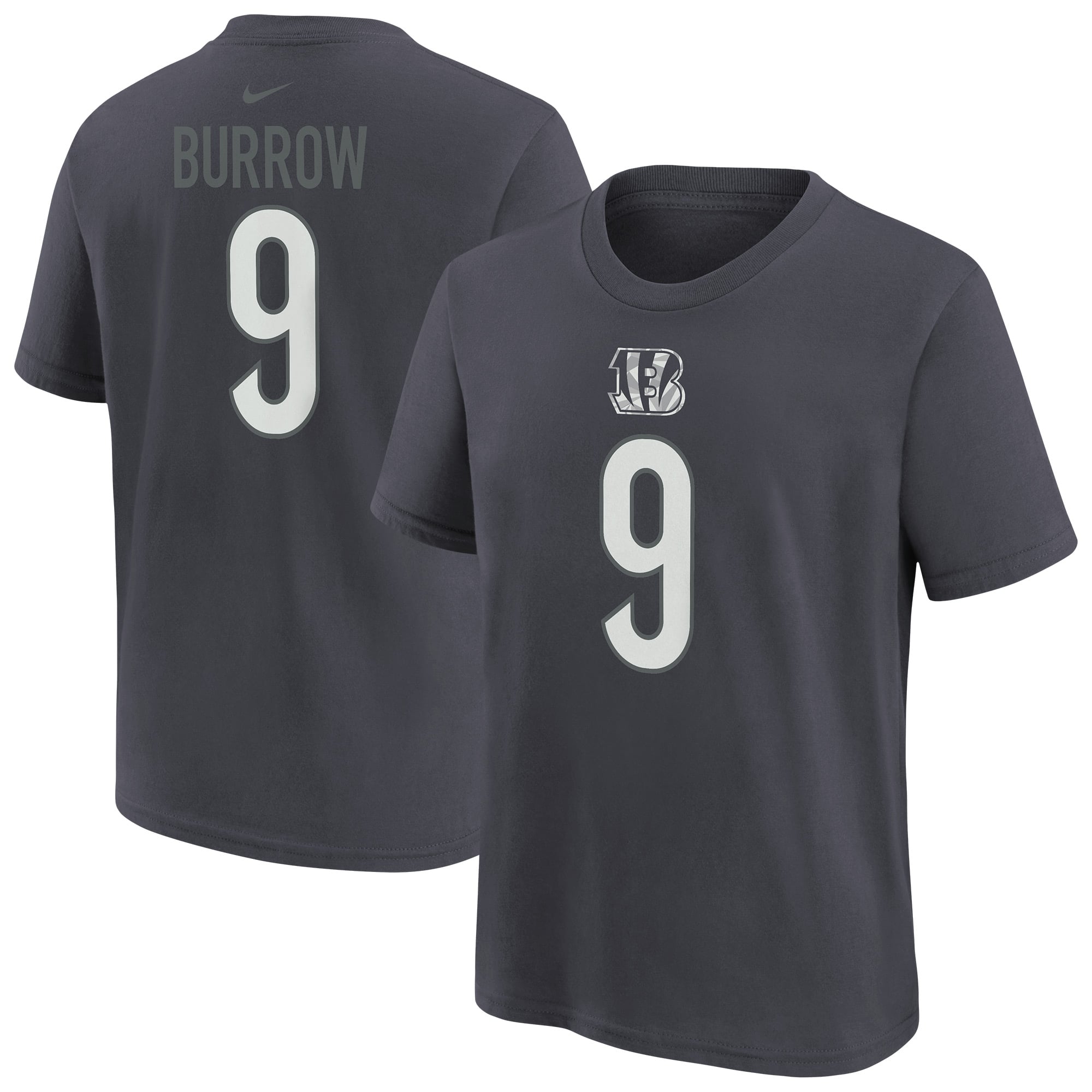 T-shirt Nike Joe Burrow anthracite pour enfant, avec nom et numéro des Bengals de Cincinnati