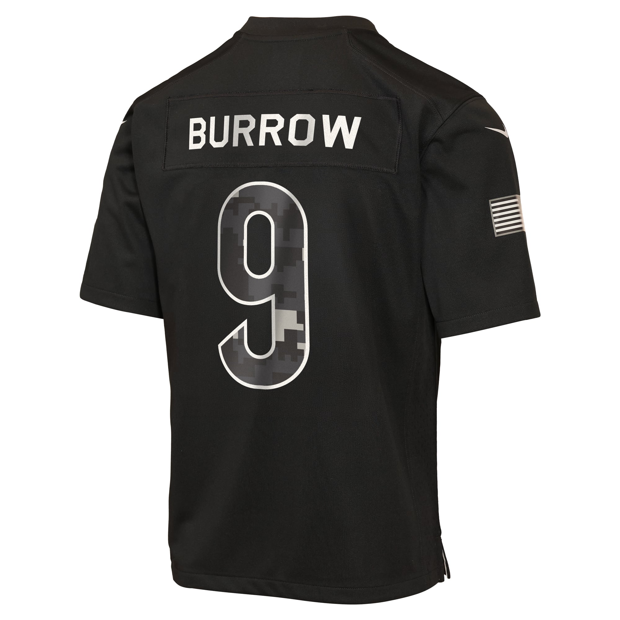 Maillot Nike Joe Burrow noir pour enfant, Cincinnati Bengals 2026 Salute to Service Game