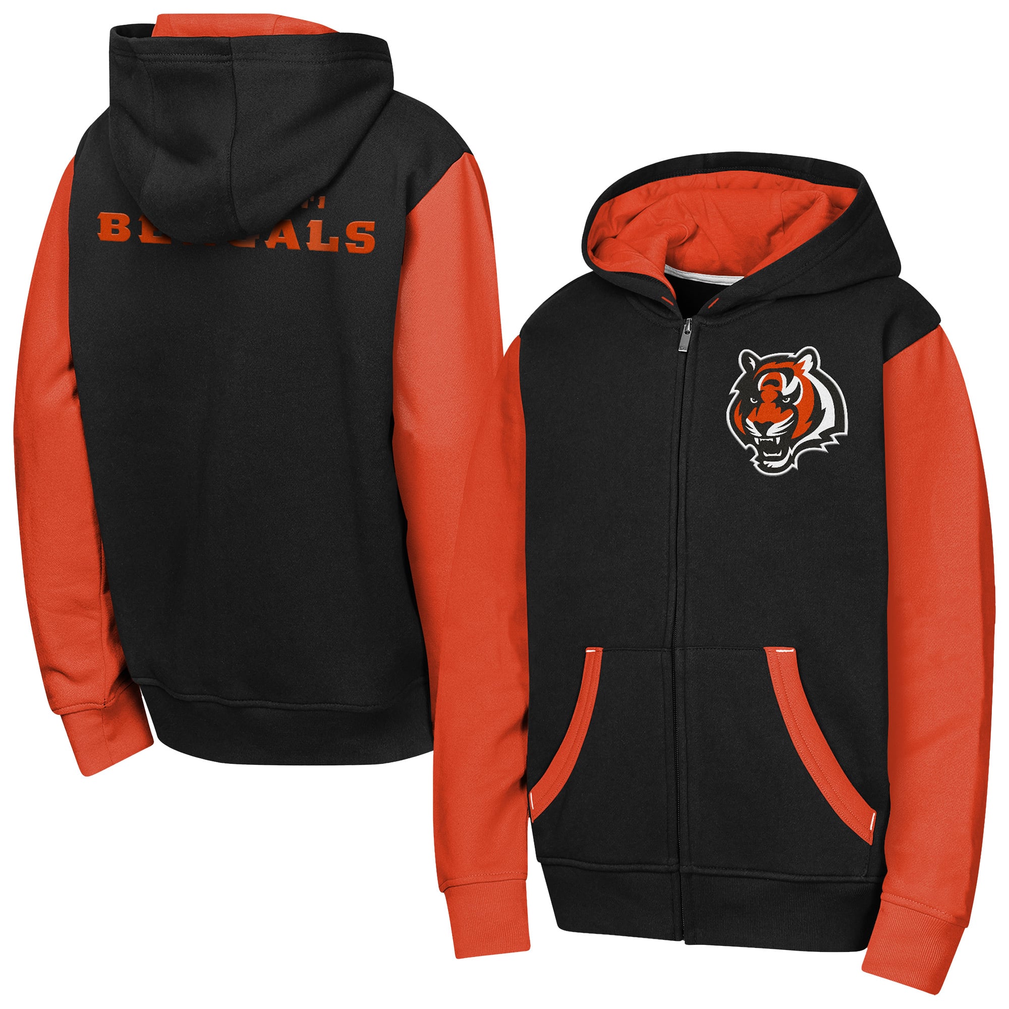 Youth Outerstuff Black Cincinnati Bengals Stadium Colorblock Full-Zip Hoodie