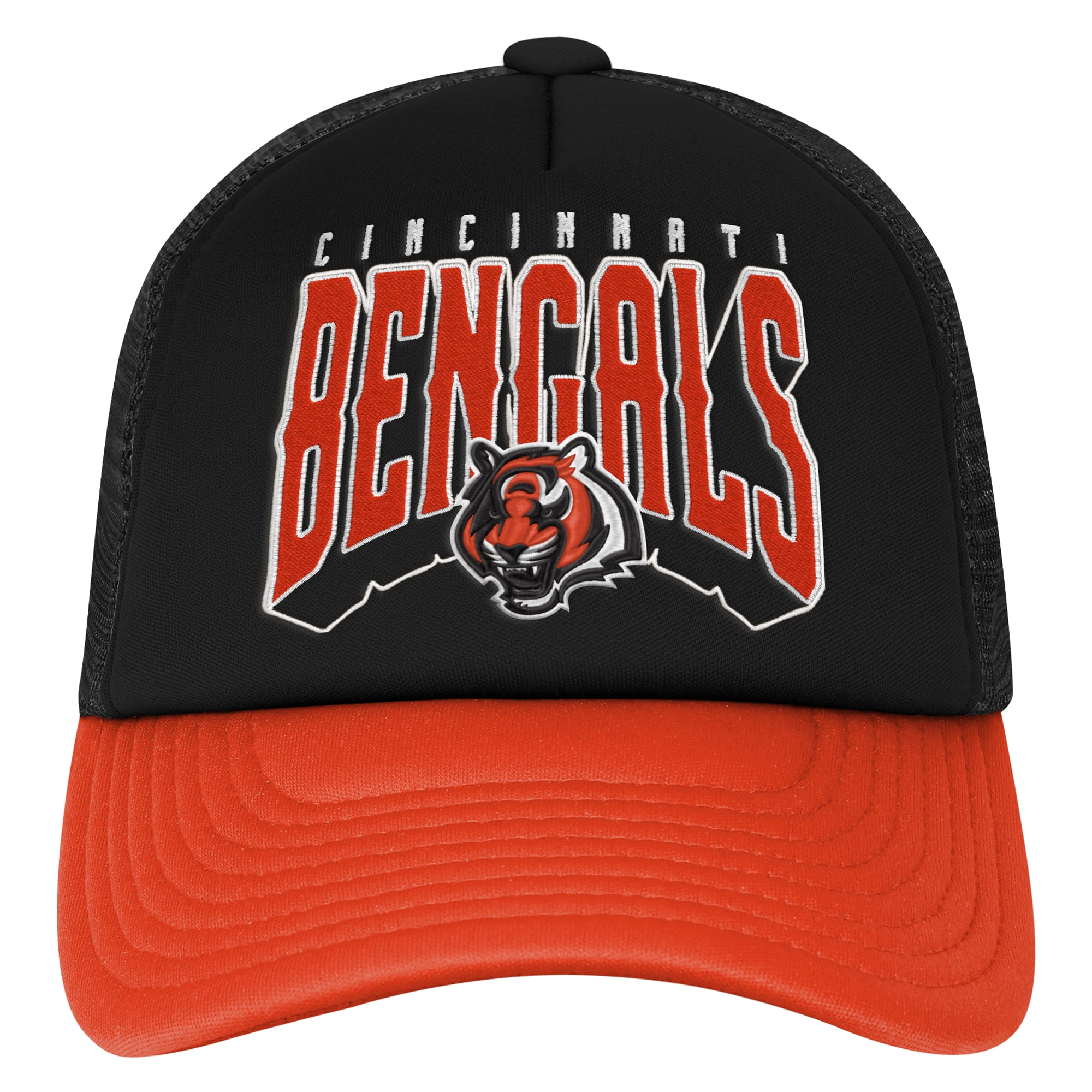Youth Outerstuff Black/Orange Cincinnati Bengals Handoff Foam Adjustable Trucker Hat