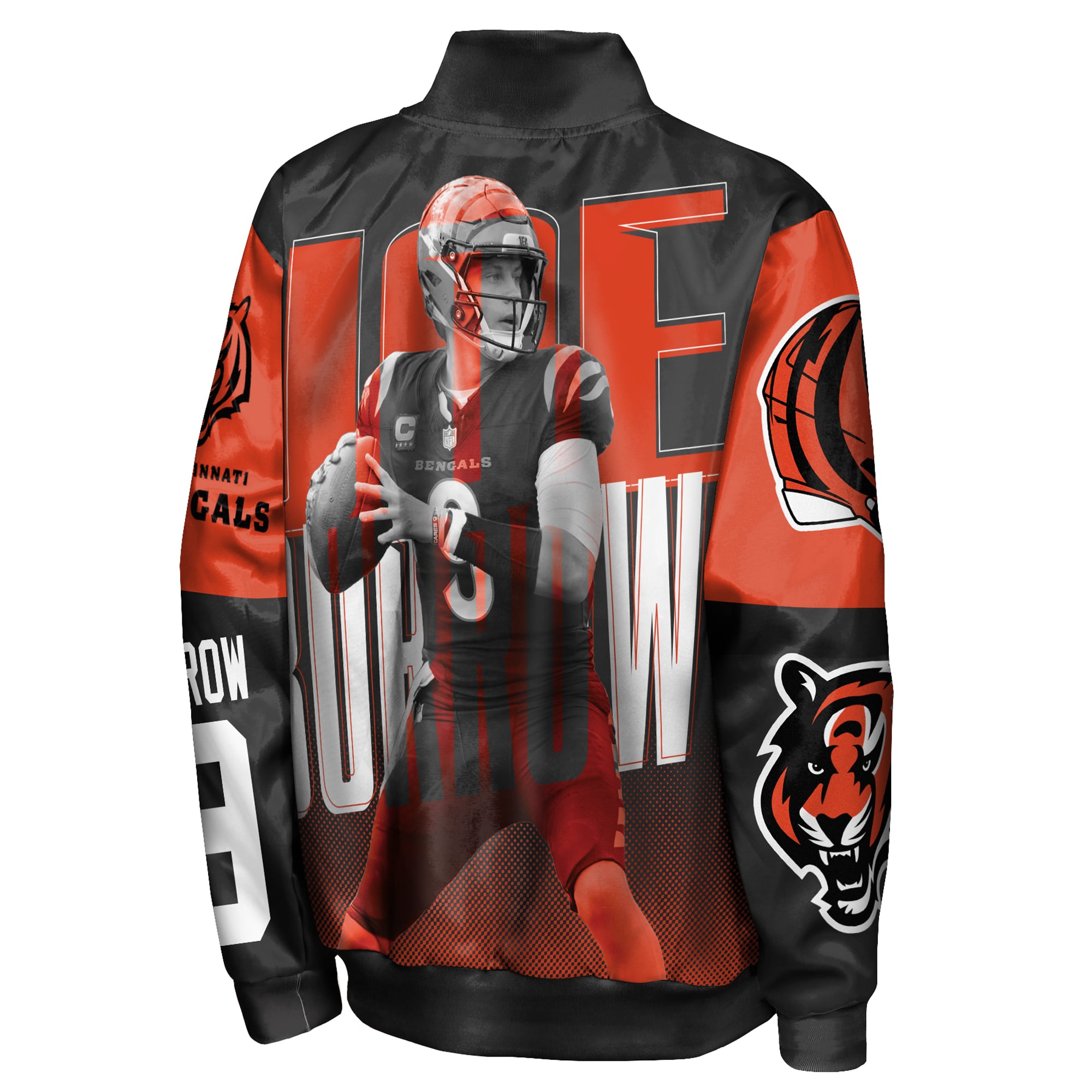 Veste en satin noir légendaire Joe Burrow des Bengals de Cincinnati, modèle Youth Outerstuff, à boutons-pression.