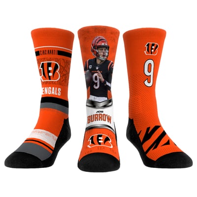 Joe Burrow Cincinnati Bengals Rock Em Youth 3-Pack Crew Socks Set - 