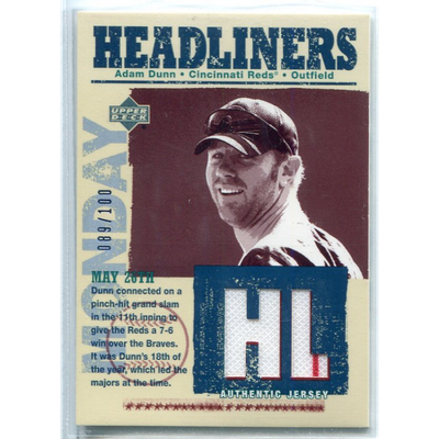 2004 Upper Deck Headliners Jersey Gold #AD Adam Dunn