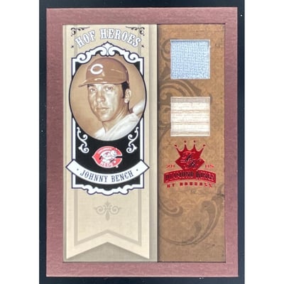 2005 Donruss Diamond Kings HOF Heroes Materials Framed Red Johnny Bench /50