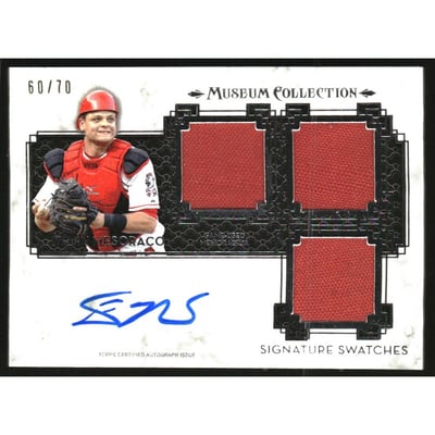 2014 Topps Museum Collection Signature Swatches Triple Relic Autographs #SSTDM2 Devin Mesoraco/70