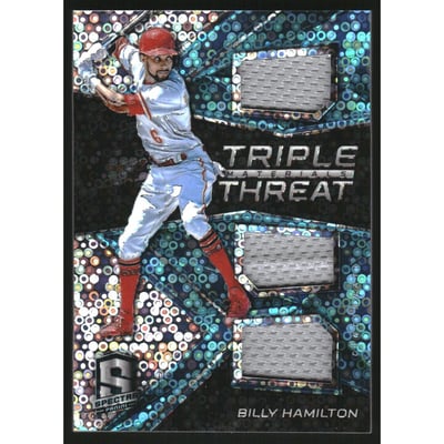 2017 Panini Spectra Triple Threat Materials Neon Blue #44 Billy Hamilton/99