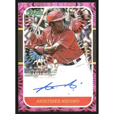 2021 Donruss Retro '87 Signatures Pink Fireworks #74 Aristides Aquino/99