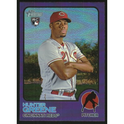 2022 Topps Heritage Chrome Purple Refractors #694 Hunter Greene