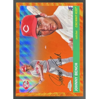 2025 Topps Chrome Platinum Anniversary Orange Wave #454 Johnny Bench /25
