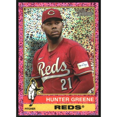 2025 Topps Heritage Chrome Pink Sparkle Refractors #96 Hunter Greene