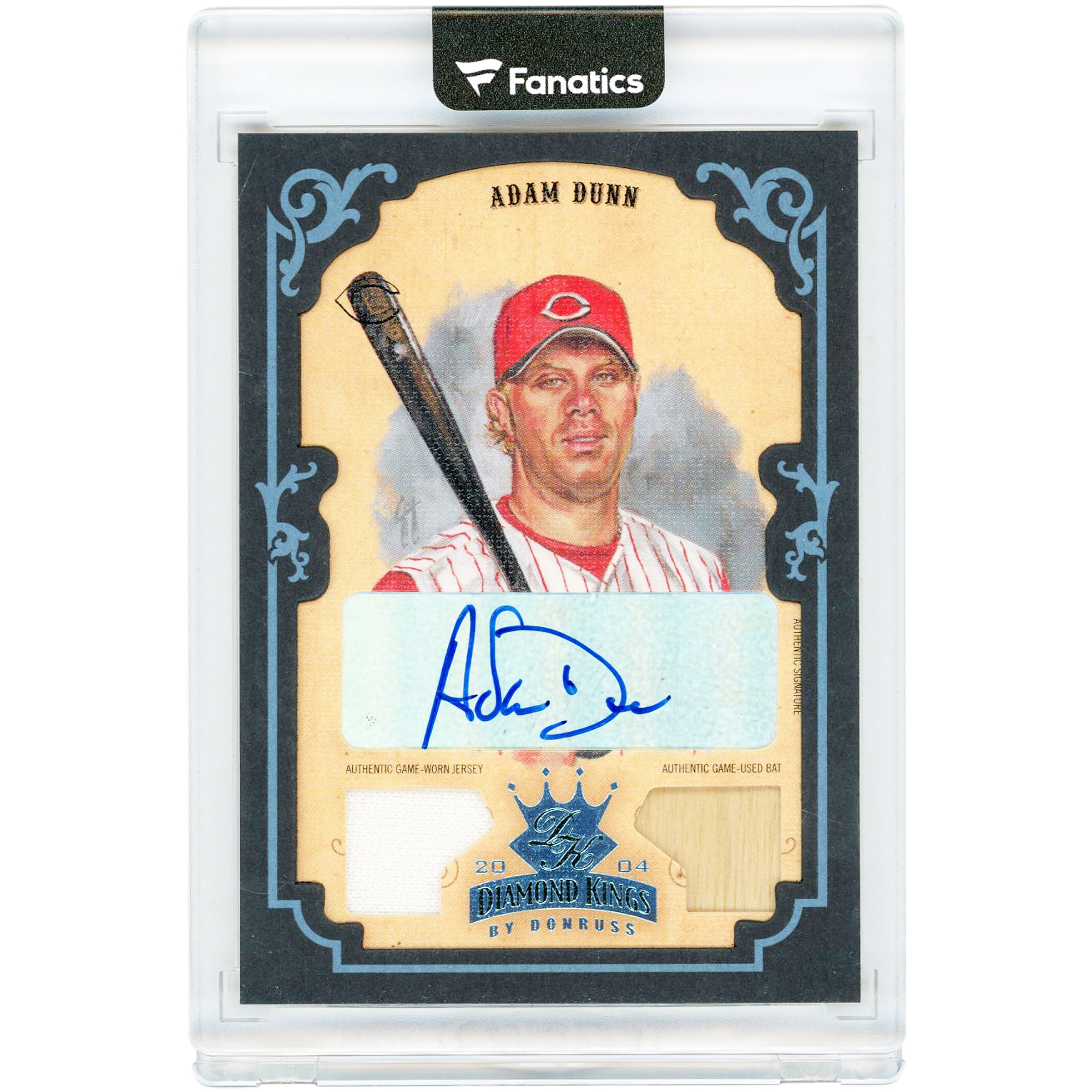 Carte autographiée par Adam Dunn des Reds de Cincinnati (2004) Donruss Diamond Kings Platinum Dual Game-Used Batt/Jersey Relics #40 #1/1