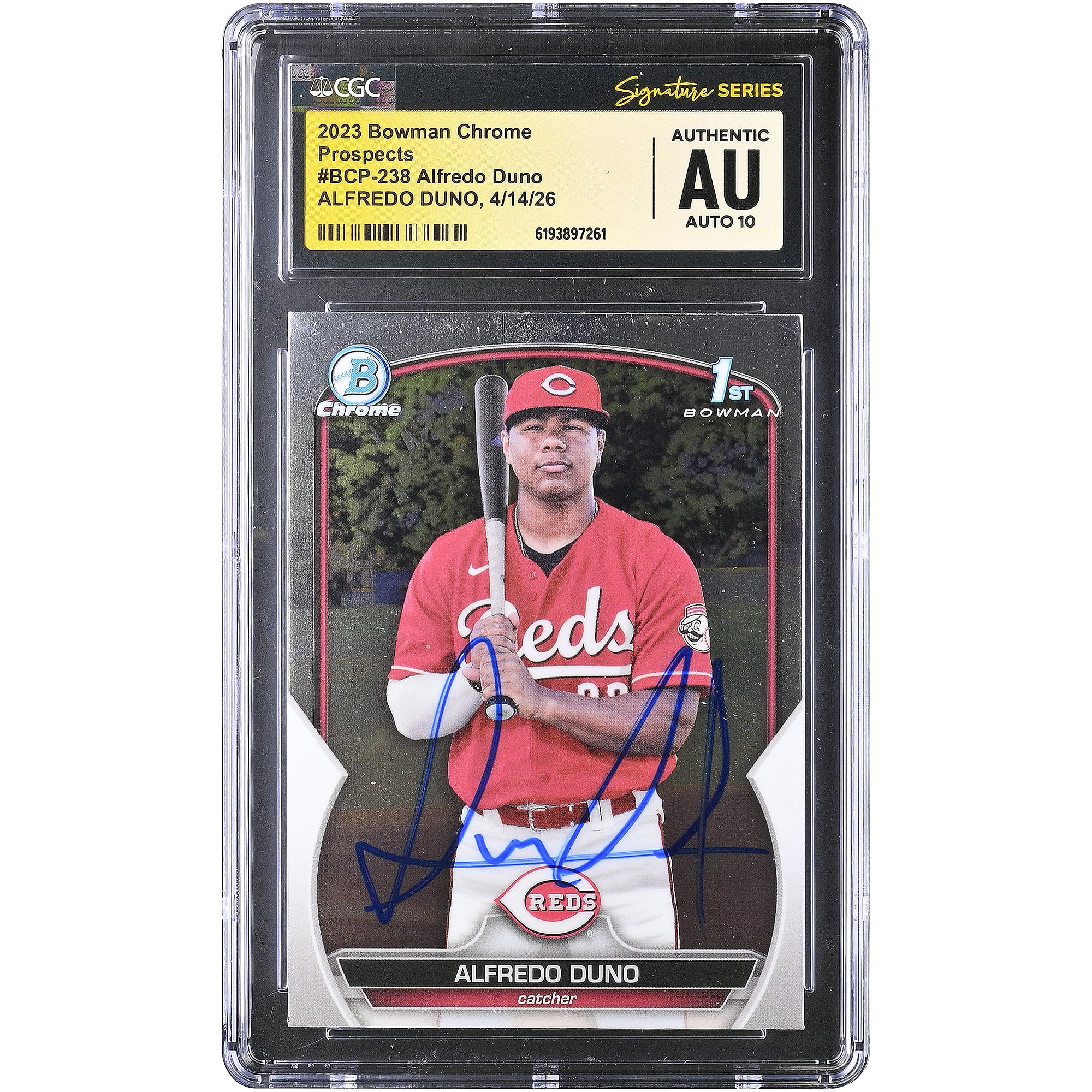 Carte autographiée d'Alfredo Duno (Reds de Cincinnati) 2023 Bowman Chrome Prospects #BCP-238