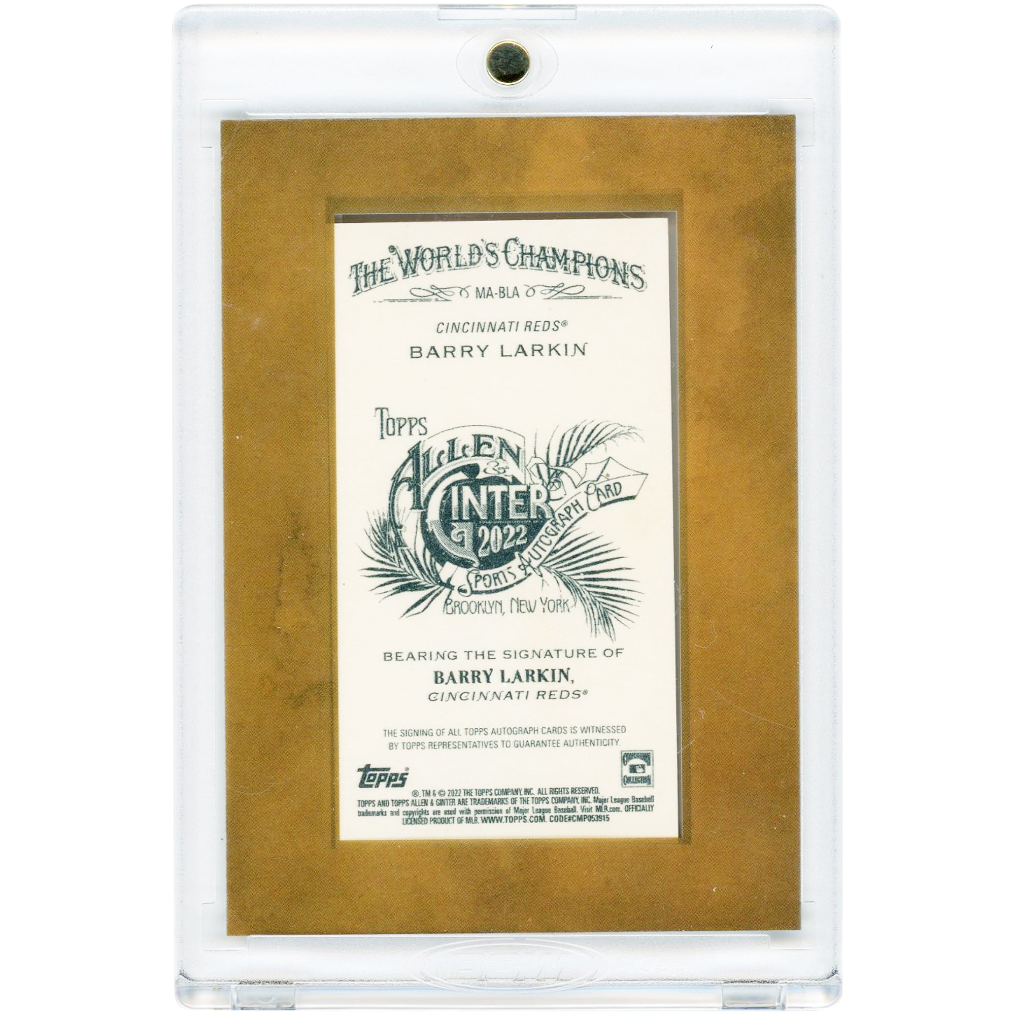 Carte autographiée Barry Larkin des Reds de Cincinnati, collection Topps Allen & Ginter Mini 2022, numéro MA-BL