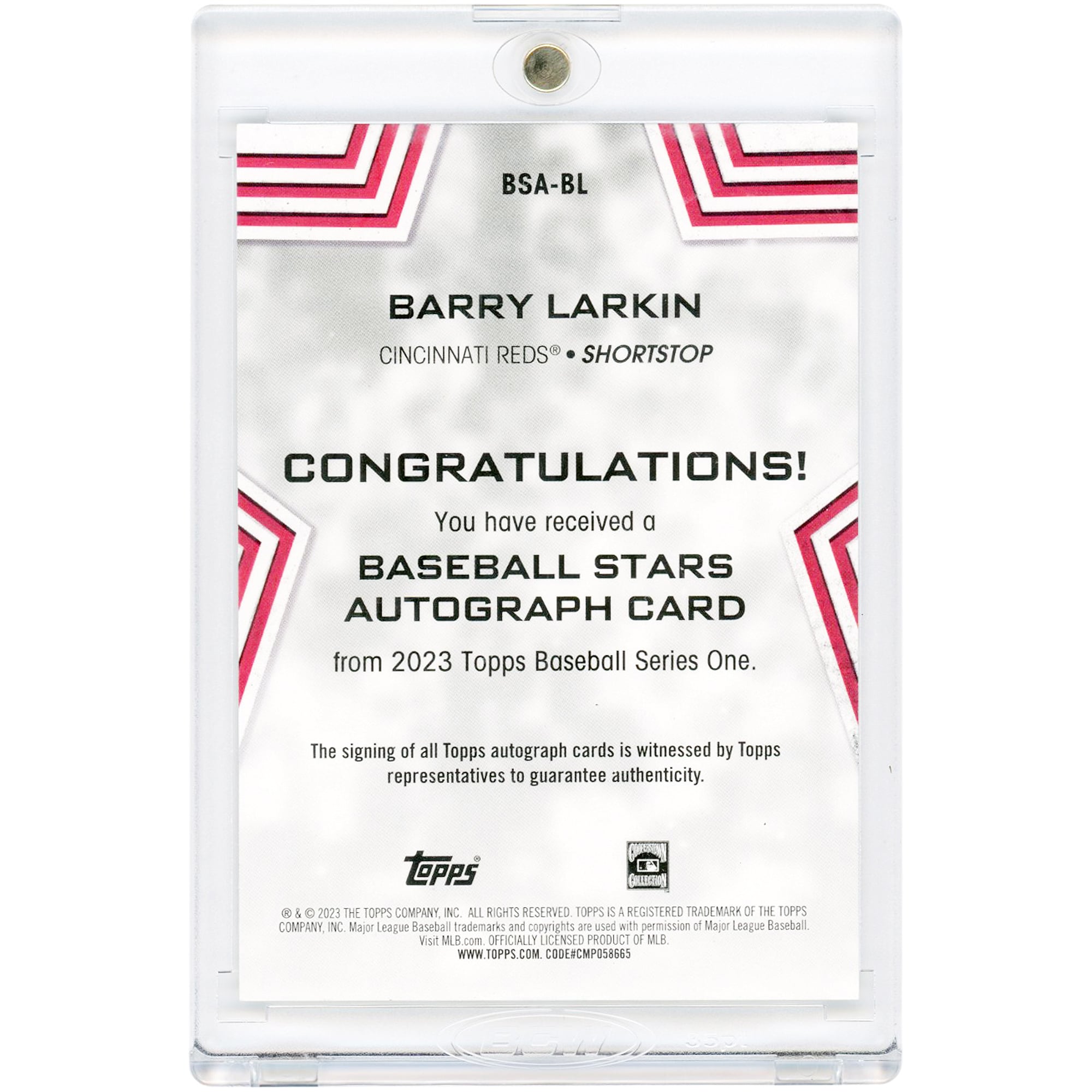 Carte autographiée Barry Larkin des Reds de Cincinnati #BSA-BL