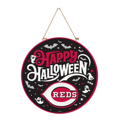 Cincinnati Reds 18" Happy Halloween Wooden Round Door Sign
