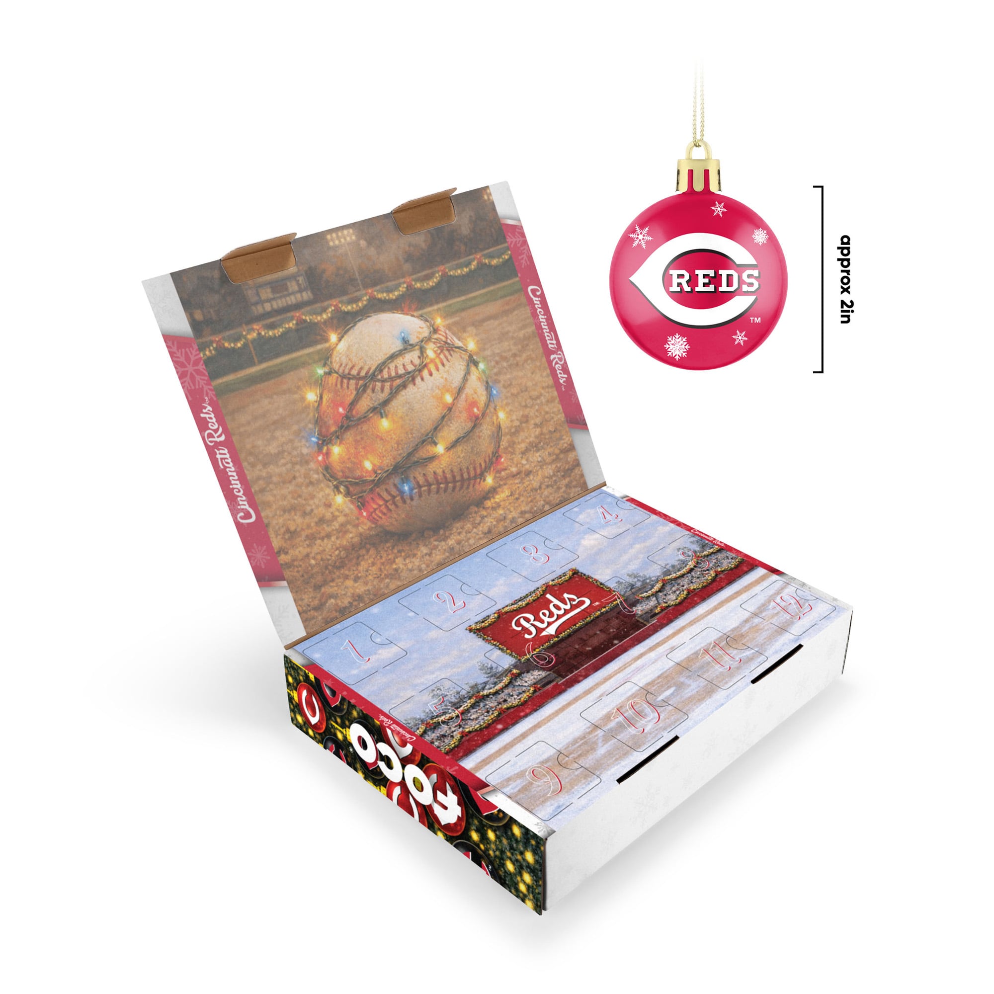 Calendrier de l'Avent FOCO Cincinnati Reds 2026 avec boule de Noël