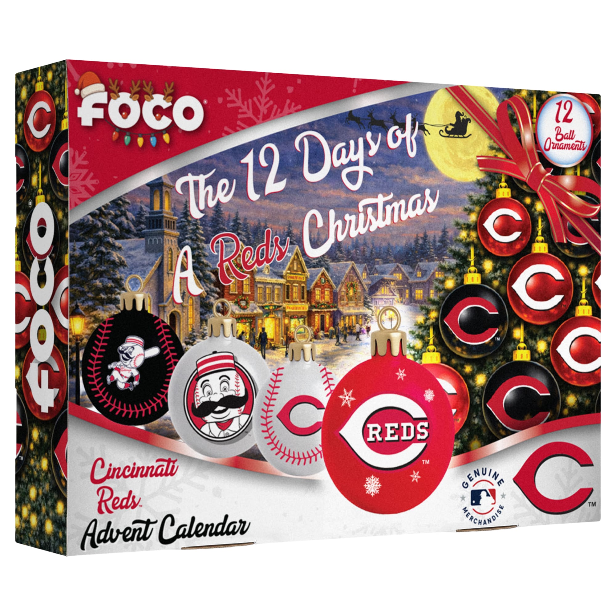 Calendrier de l'Avent FOCO Cincinnati Reds 2026 avec boule de Noël