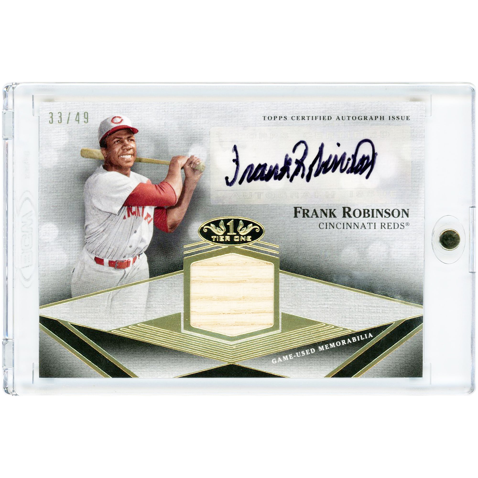 Carte autographiée Frank Robinson des Reds de Cincinnati 2022 Topps Tier One Game Used Bat Relic #T1AR-FR #33/49