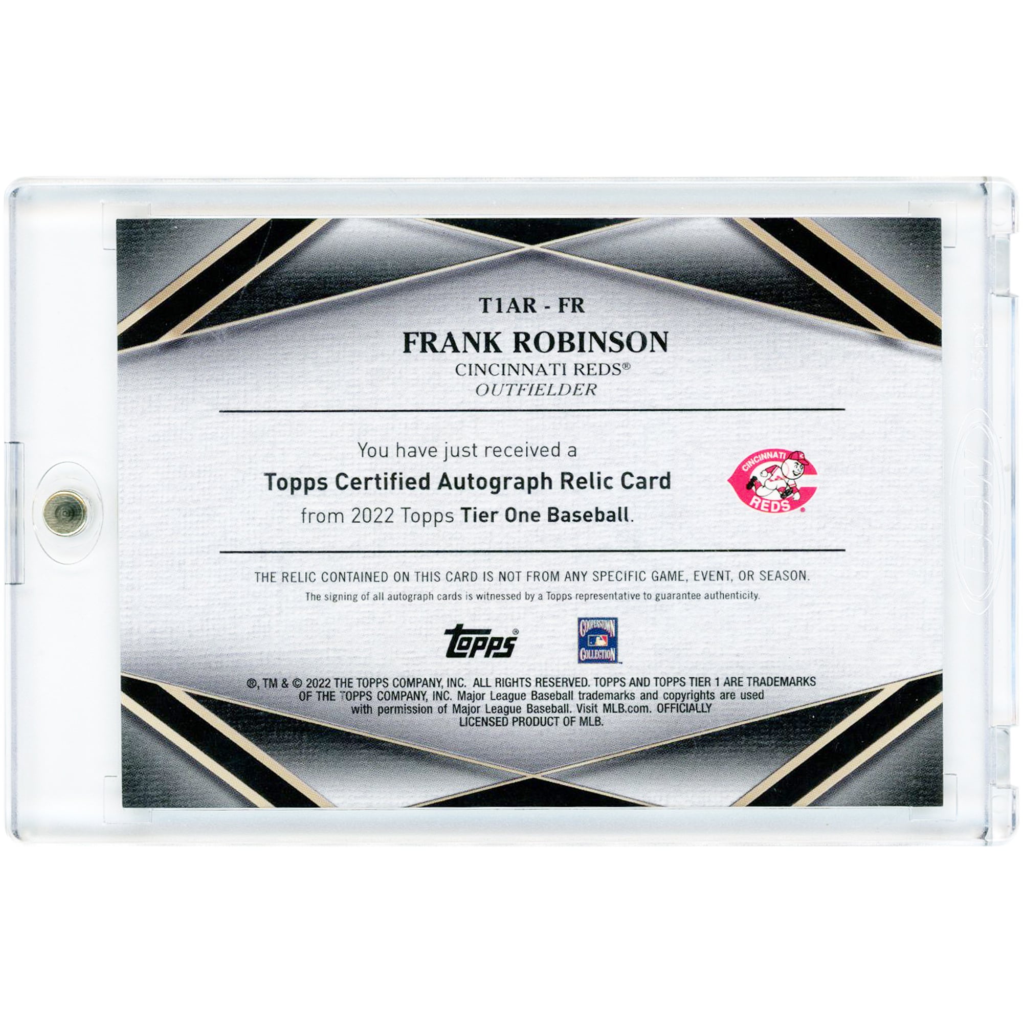 Carte autographiée Frank Robinson des Reds de Cincinnati 2022 Topps Tier One Game Used Bat Relic #T1AR-FR #33/49