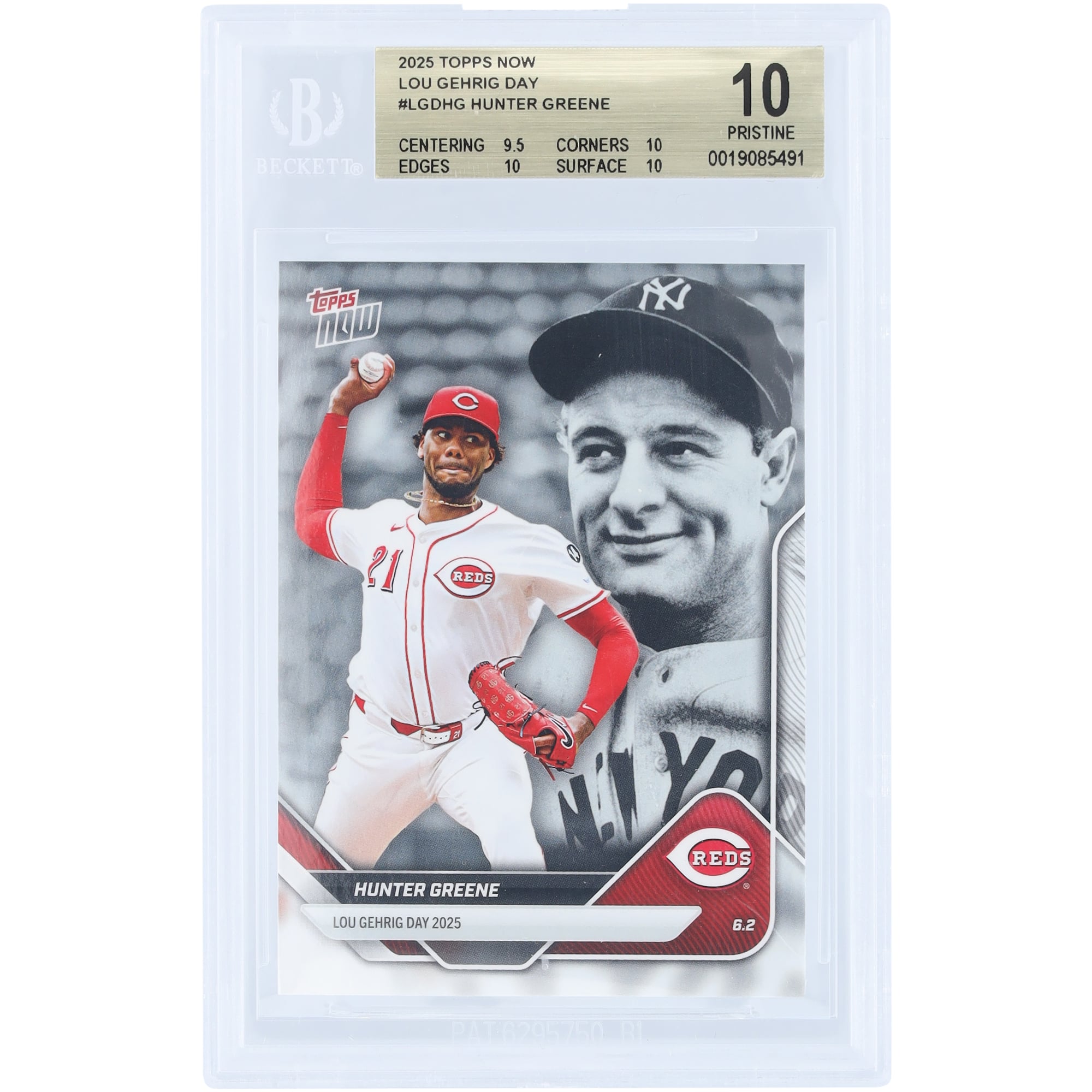 Hunter Greene Cincinnati Reds 2025 Topps Now Lou Gehrig Day #LGD-HG BGS Authenticated 10 Card - 9.5,10,10,10 Subgrades