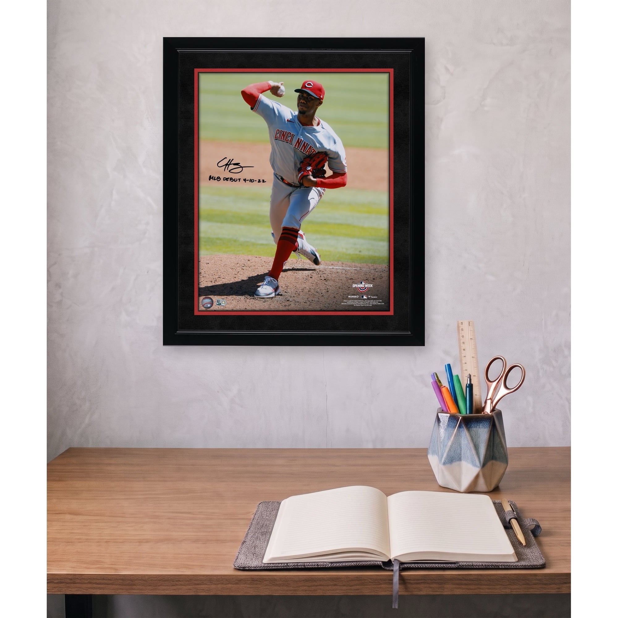 Hunter Greene Cincinnati Reds Autographed 16" x 20" Debut Pitching Photograph with "MLB Debut 4-10-22" Inscription