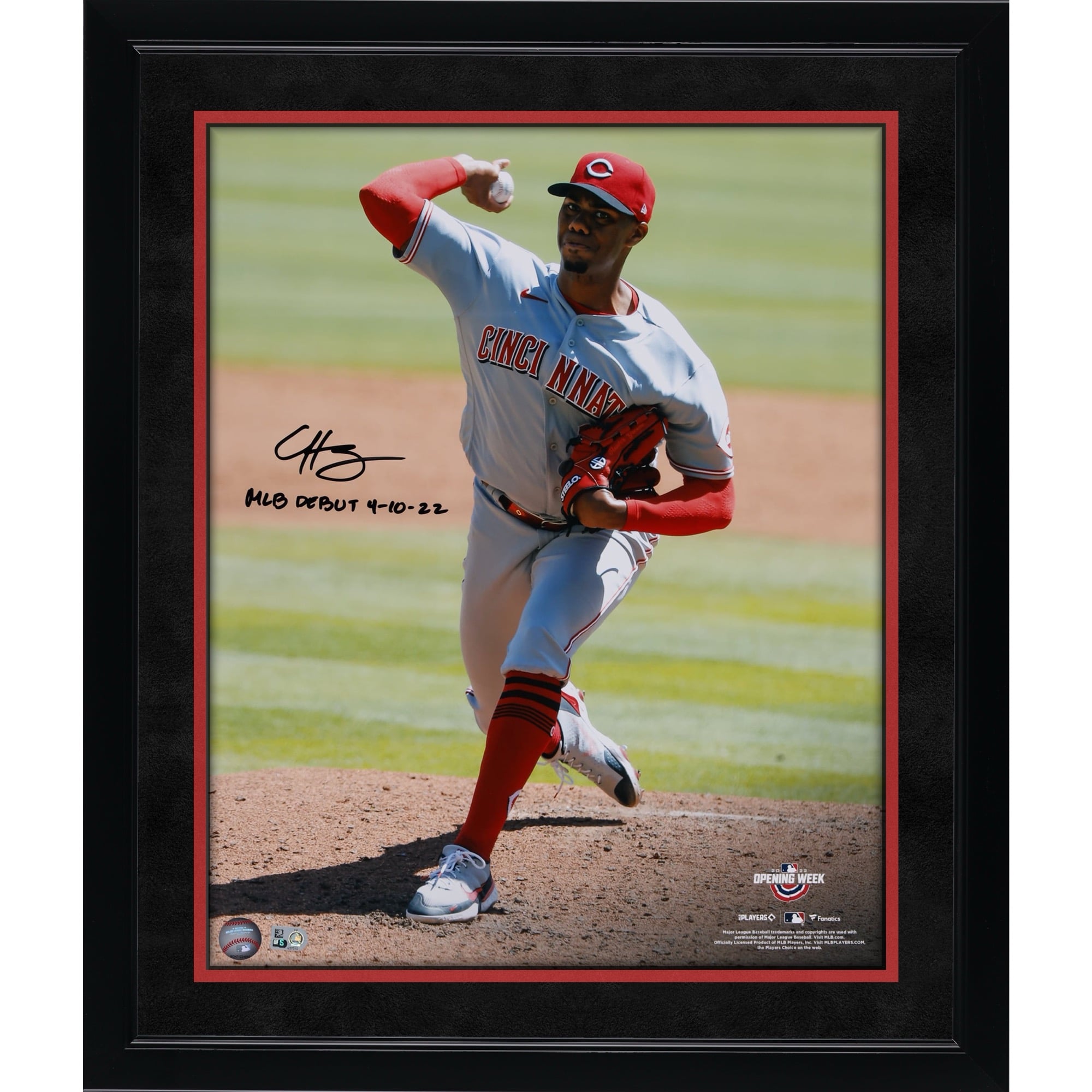 Hunter Greene Cincinnati Reds Autographed 16" x 20" Debut Pitching Photograph with "MLB Debut 4-10-22" Inscription